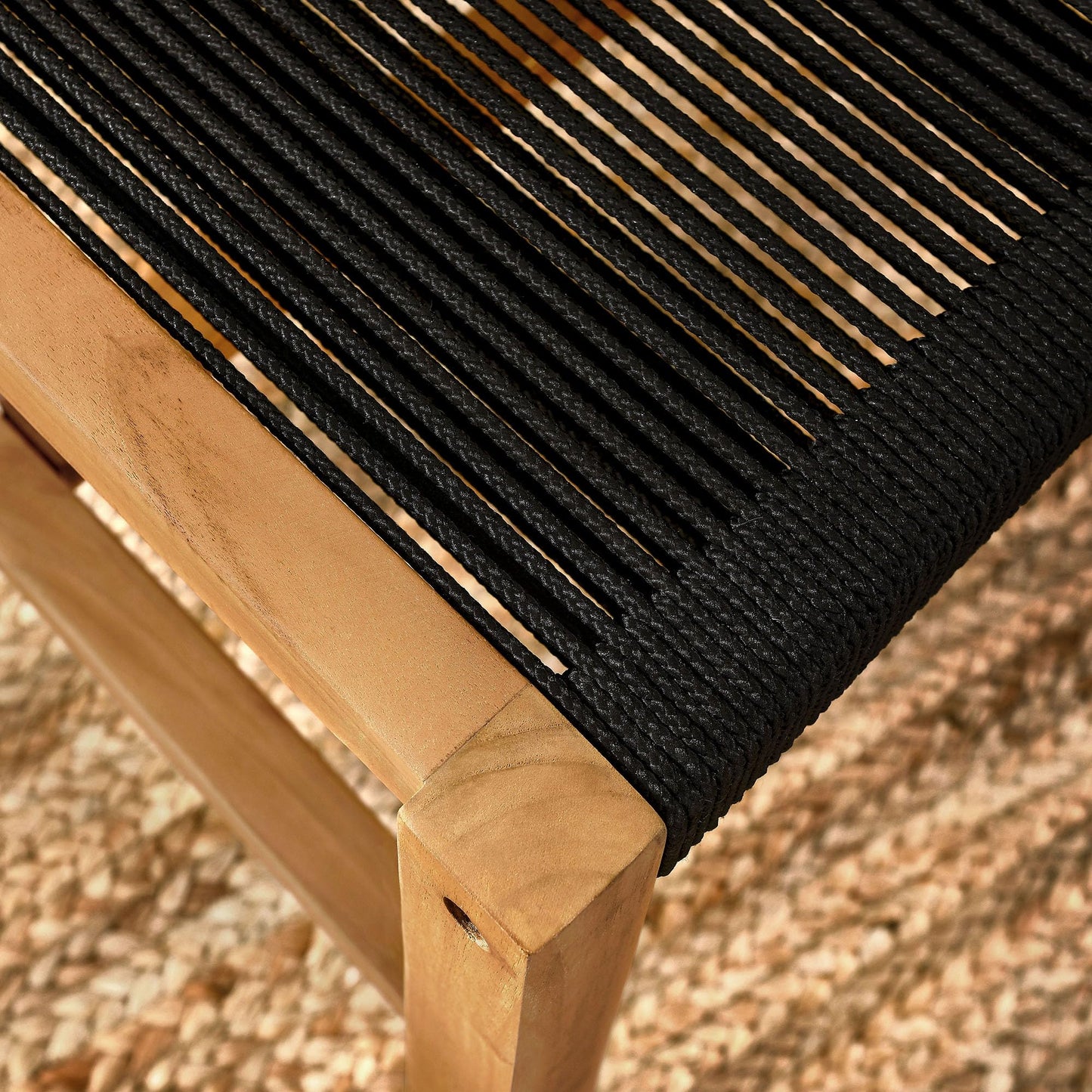 Modway Vienna Outdoor Patio Teak and Rope Armless Dining Chair Set of 2 in Natural Black – Woven Rope Side Chairs – Teak Outdoor Dining Chairs – Weather-Resistant Deck Chairs