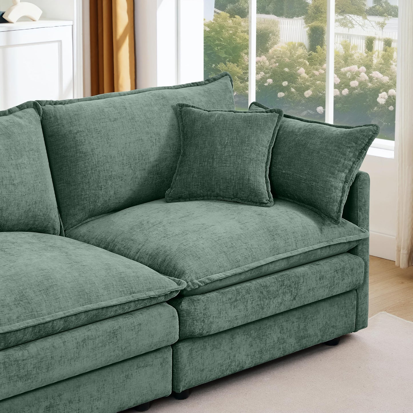 Eafurn Oversized Reversible Modular Sectional Sofa with Movable Ottoman, 4 Seater Convertible L Shaped Corner Couch Modern Chenille Sofa Set w/Double Layers Seat Cushions for Living Room Apartment