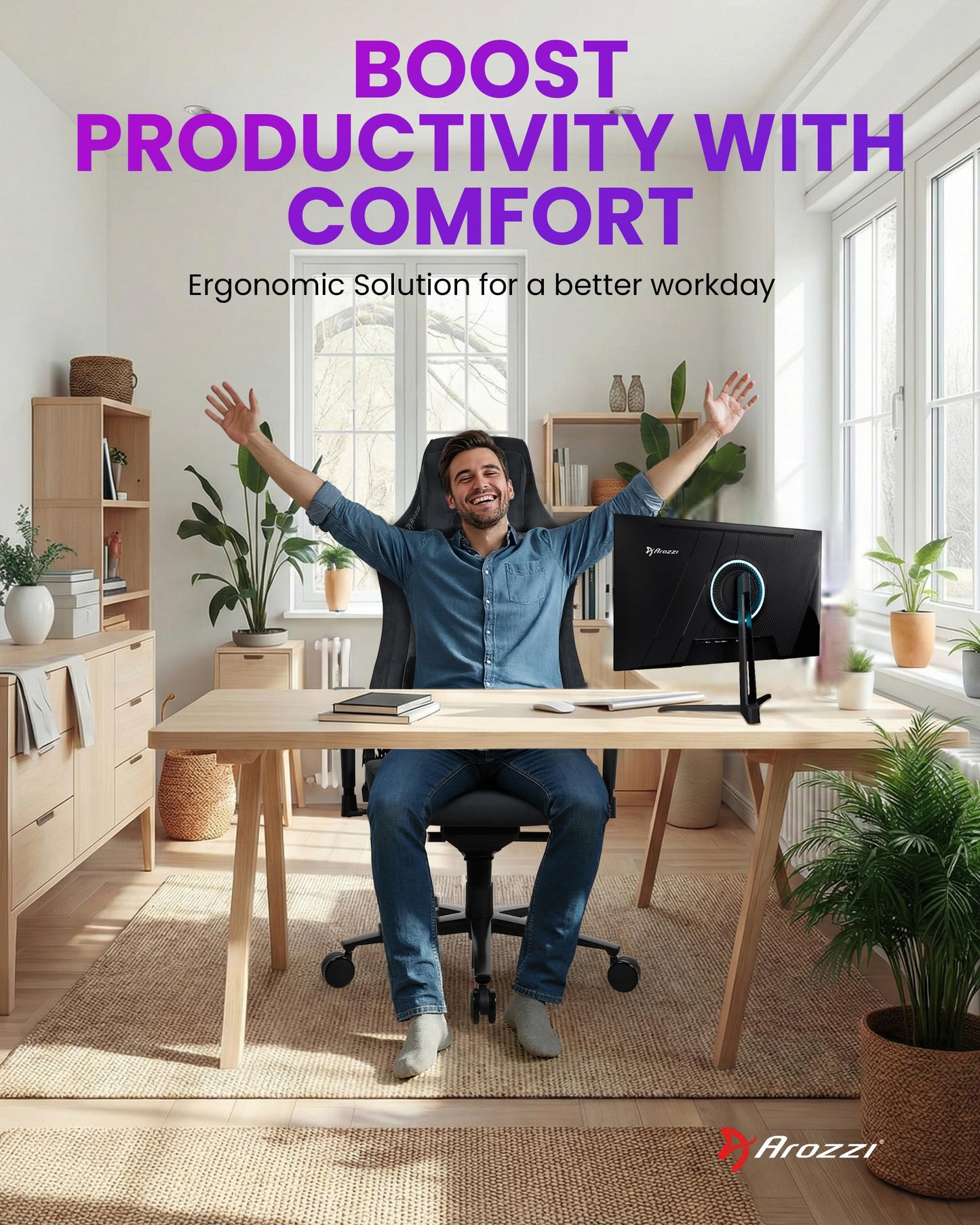 Arozzi Vernazza Supersoft Upholstery Material has a Unique Velvety Texture that is Fluid-Repellant and Breathable with Memory Foam Lumbar Support and 4D Armrest for Office and Gaming Chair - Black