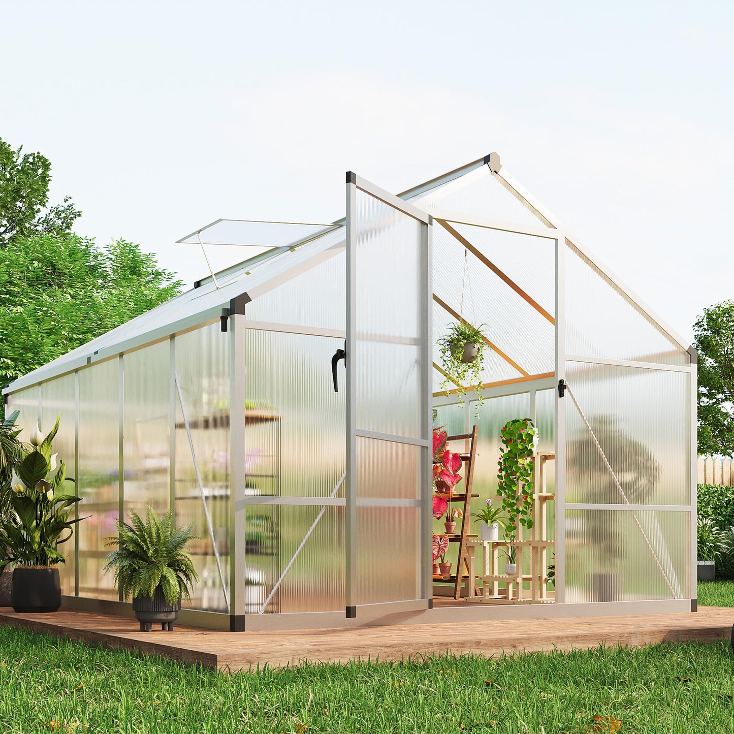 IDEALHOUSE 8×10 FT Greenhouse, Large Walk in Greenhouses for Outdoors and Garden Planting, Polycarbonate Greenhouse with Enhanced Aluminum Frame, Green Houses with Quick Setup Structure and Roof Vent