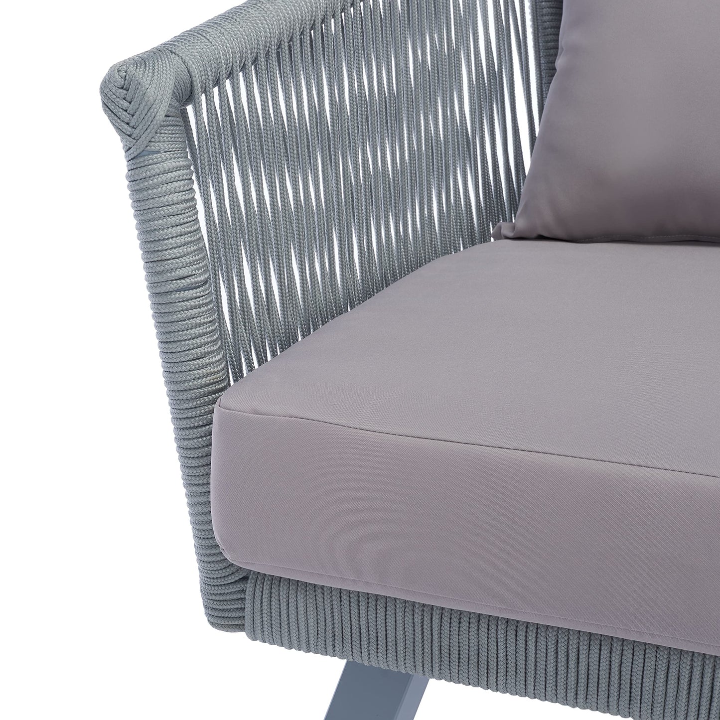 Safavieh Outdoor Collection Belmi Wicker Cushion 4-Piece Rope Patio Backyard Living Set PAT7517C, Grey/Grey