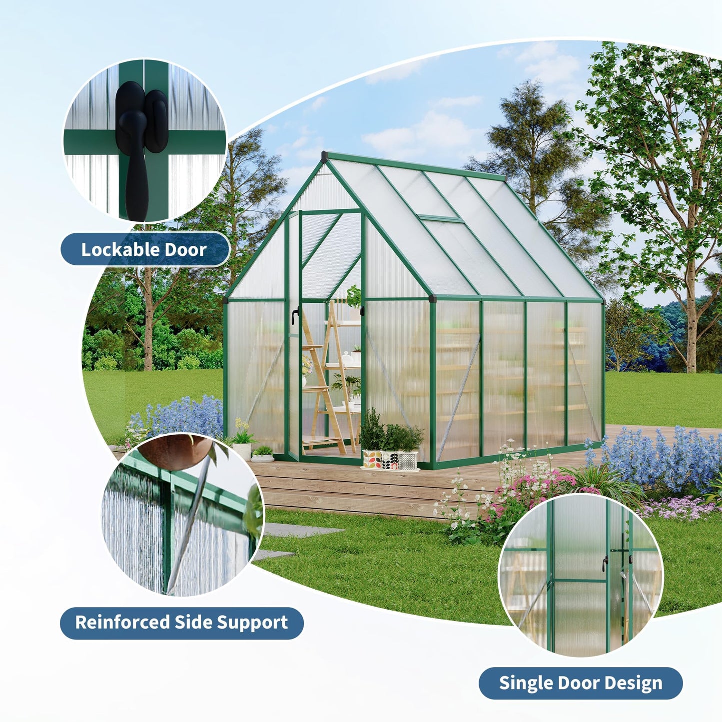 GAOMON 6x7 FT Outdoor Greenhouse with Roof Vent - Heavy Duty Aluminum Polycarbonate Greenhouse, Easy Assembly, Lockable Door, for Patio, Backyard, Garden