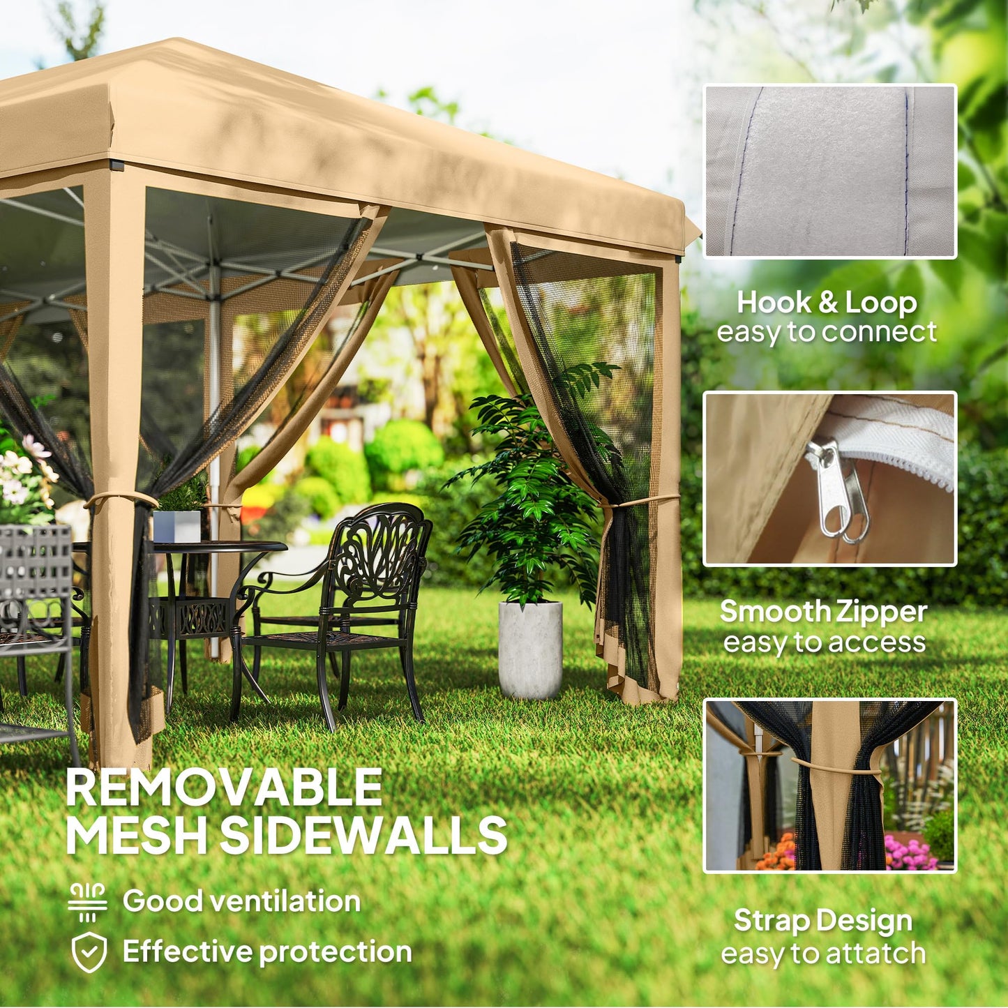 Outsunny 10' x 20' Pop Up Canopy Tent with Netting, Heavy Duty Instant Sun Shelter, Large Tents for Parties with Carry Bag for Outdoor, Garden, Patio, Beige