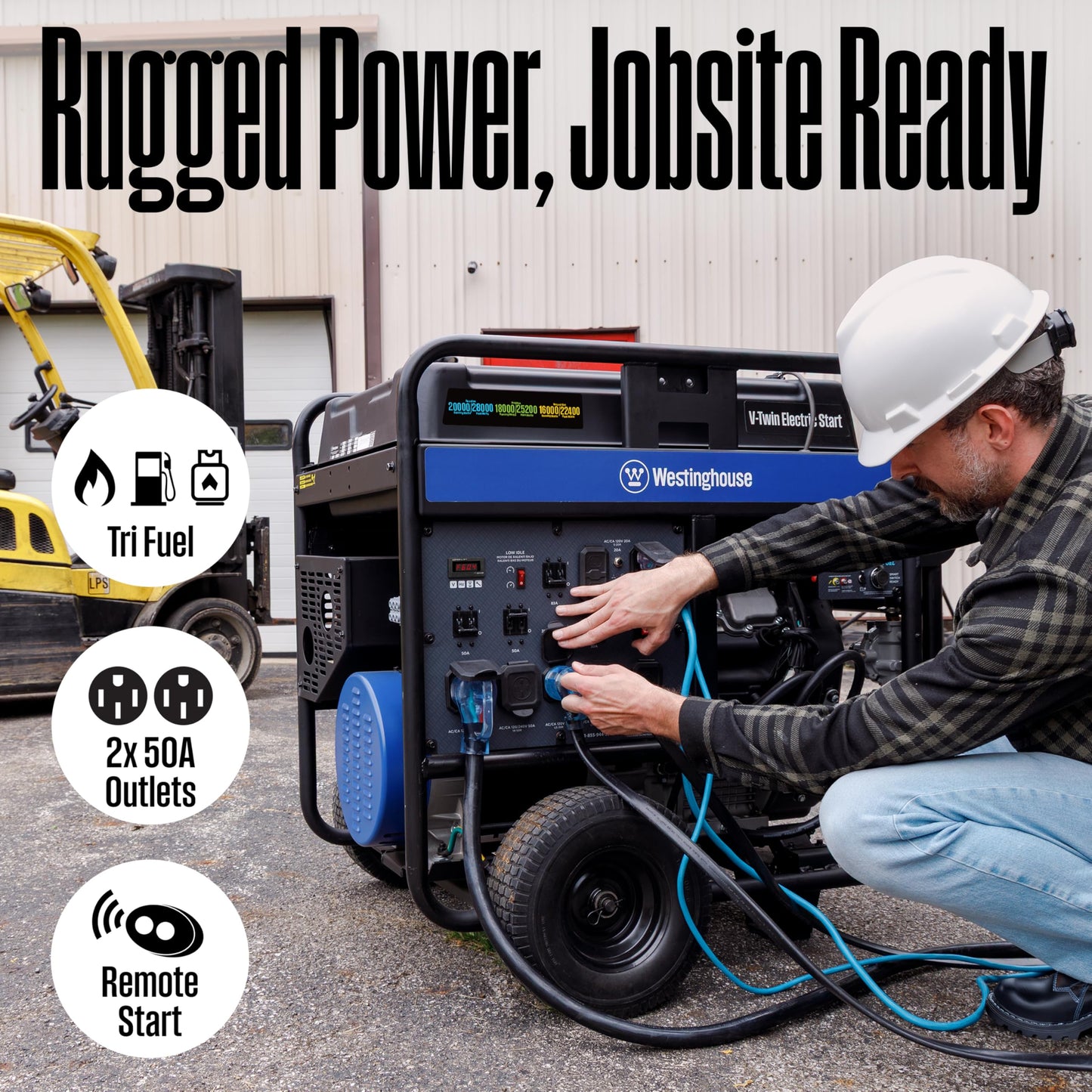 Westinghouse 28000 Peak Watt Tri-Fuel Home Backup Portable Generator, Remote Electric Start, Transfer Switch Ready, Gas, Propane, and Natural Gas Powered