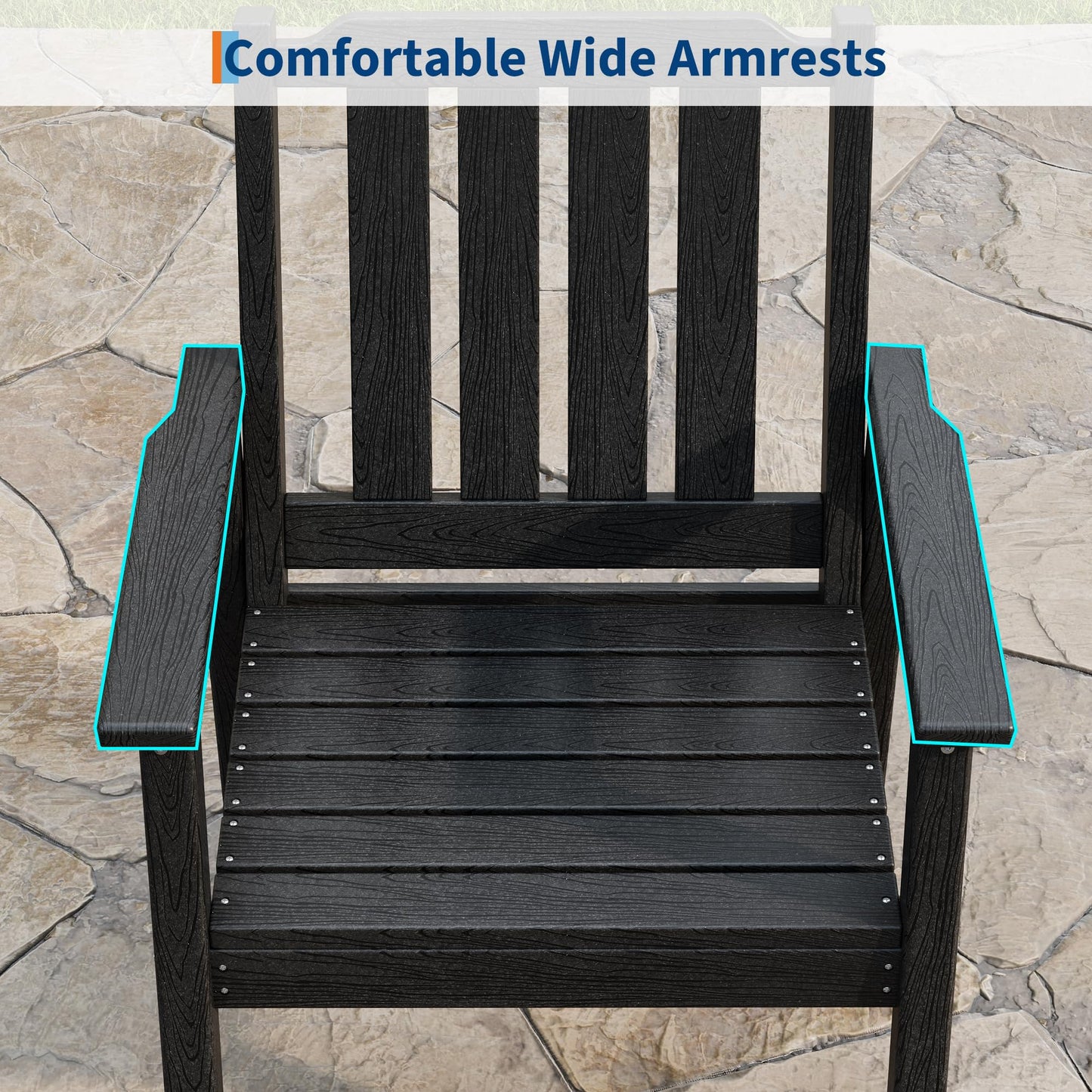Outdoor Dining Chairs Set of 4, HDPE Patio Chairs 650LBS Capacity All-Weather Yard Armchair with Slatted Seat, 23.9" Wide Heavy Duty Modern Backyard Furniture for Garden, Poolside, Deck (Black)