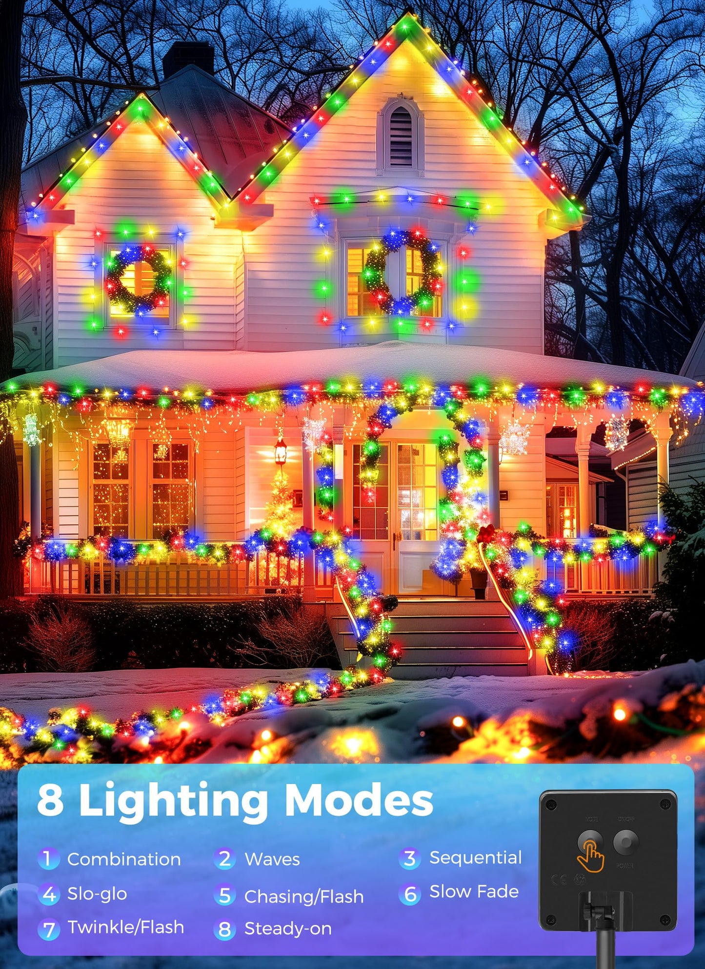 Minetom Solar String Lights, 4 Pack 160FT, 400 LED, 8 Modes, Waterproof, Multicolor, Model SOLAR-LUO