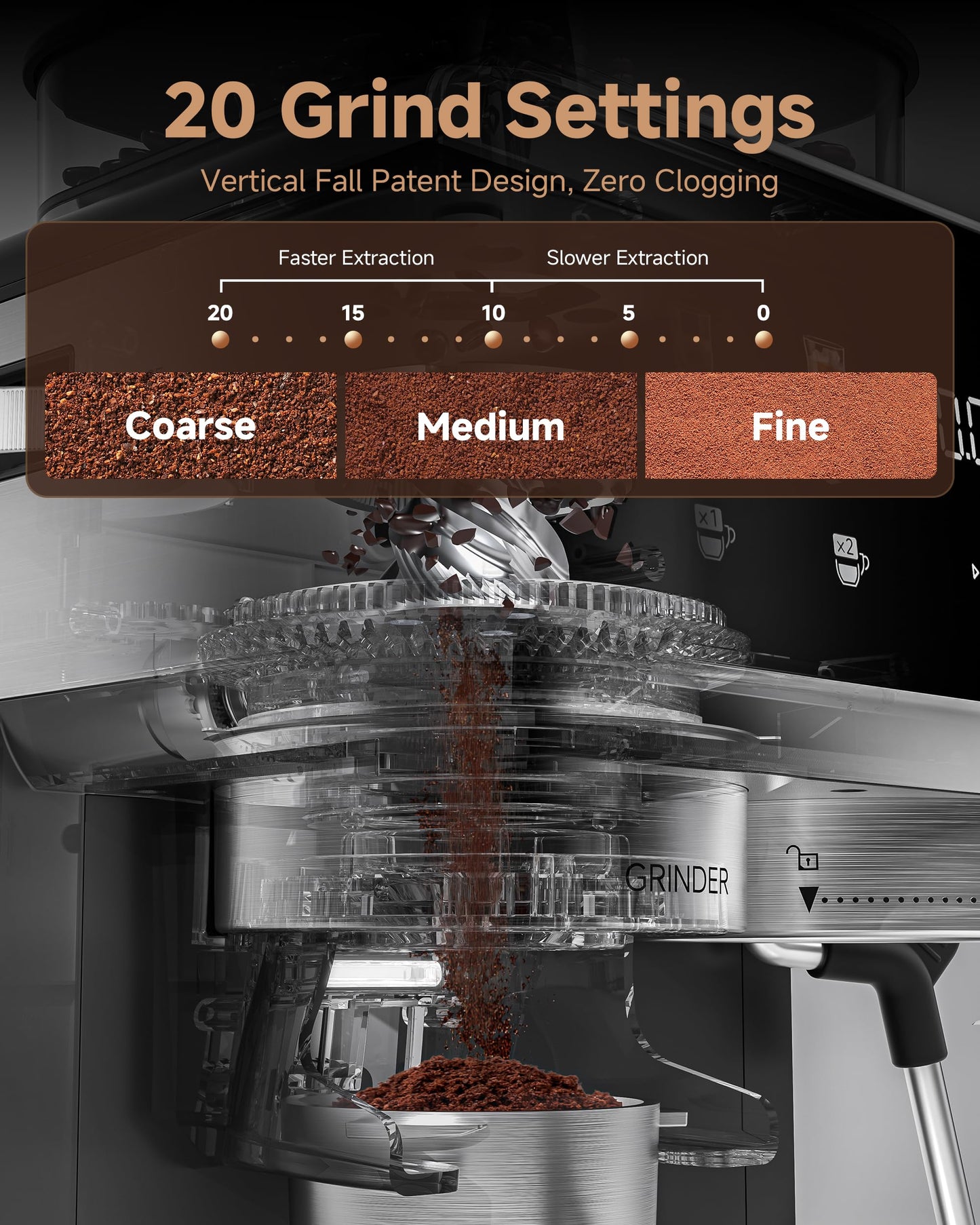 AMZCHEF Espresso Machine with Grinder, 3 Temp 197-205℉ Professional Espresso Machine, 3-10s Pre-Infusion, 20 Grind Settings, Latte Cappuccino Maker Home Barista, Black