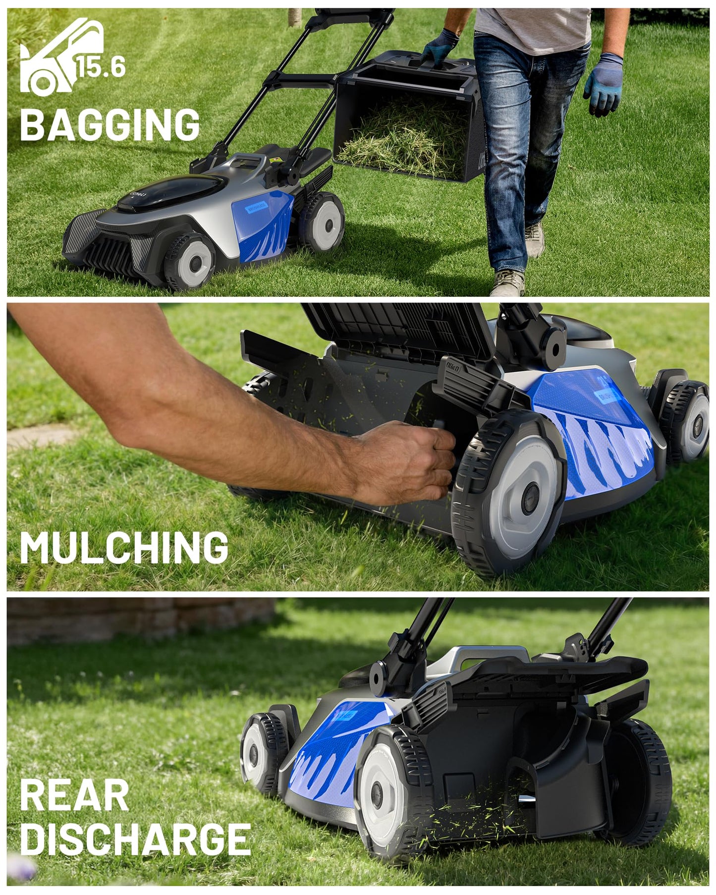 Electric Lawn Mower, Self-Propelled Cordless 40V (2×20V) 21" Brushless Lawnmower with Electric Cutting Height Adjustment, Higher Rotation Speed, 4×8.0Ah Batteries and Rapid Charger Included