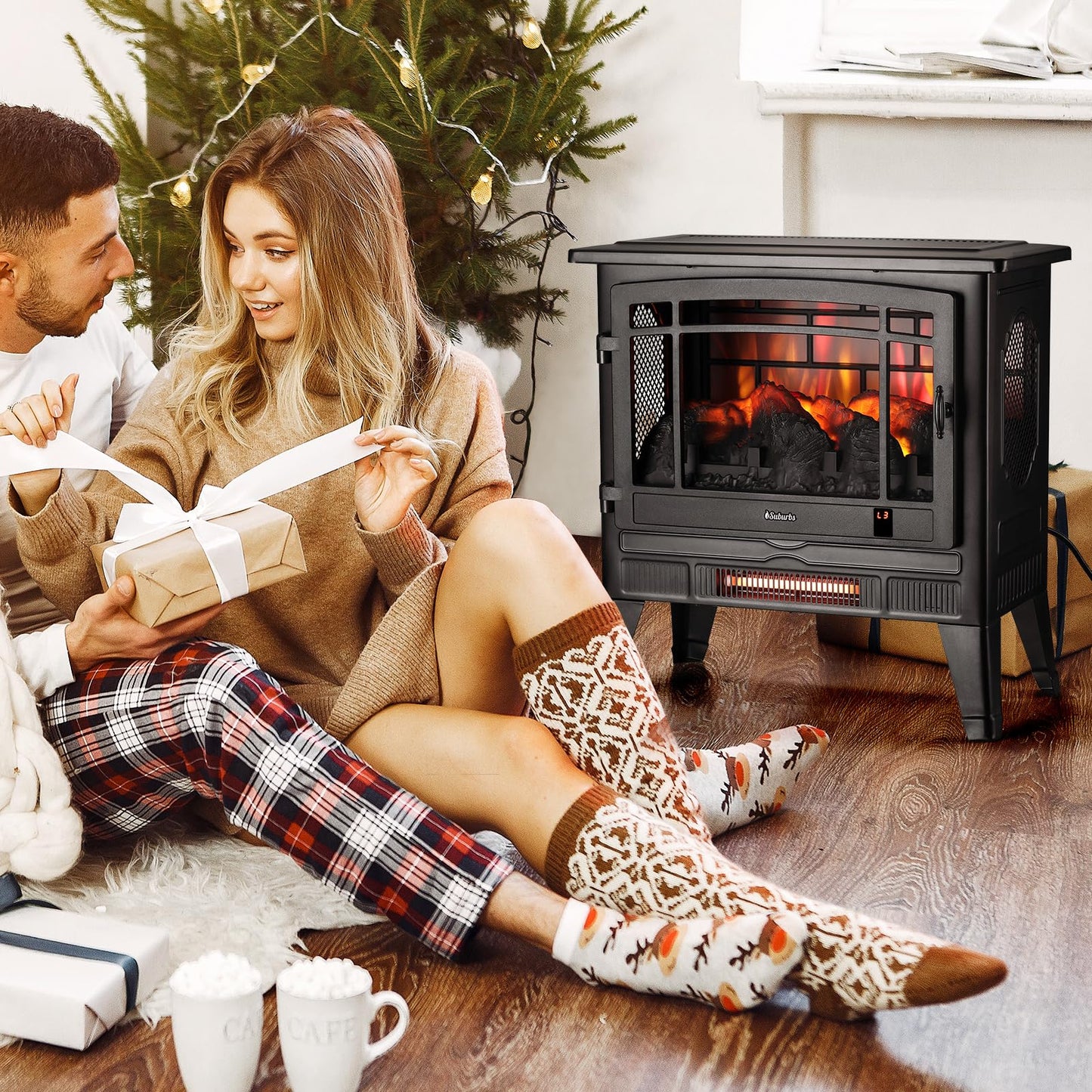 TURBRO Suburbs 25" WiFi Electric Fireplace Infrared Heater with Crackling Sound, Freestanding Fireplace Stove with Adjustable Flame Effects, Overheating Protection, Timer, Remote Control 1400W