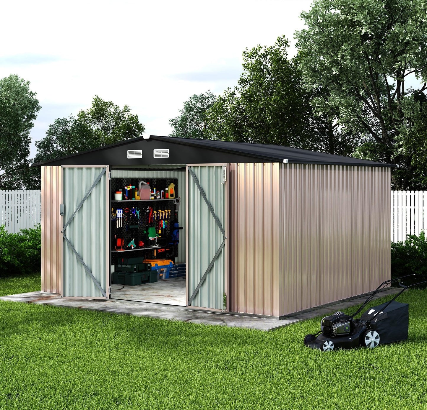 12X10 ft Outdoor Metal Storage Building, Outdoor Shed with Secure Lockable Door & Air Ventilation System, Premium Metal Tool Shed for Garden, Backyard, Patio, Ideal for Lawn Equipment & Tools