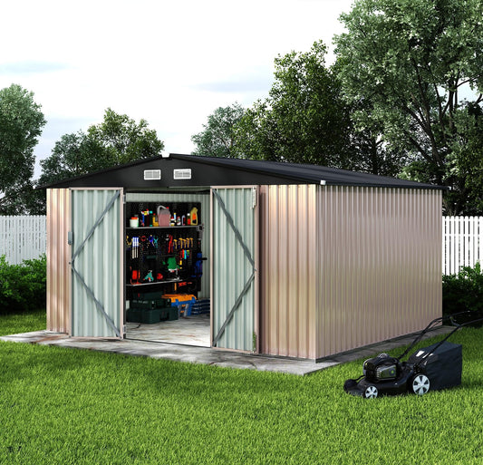 12X10 ft Outdoor Metal Storage Building, Outdoor Shed with Secure Lockable Door & Air Ventilation System, Premium Metal Tool Shed for Garden, Backyard, Patio, Ideal for Lawn Equipment & Tools