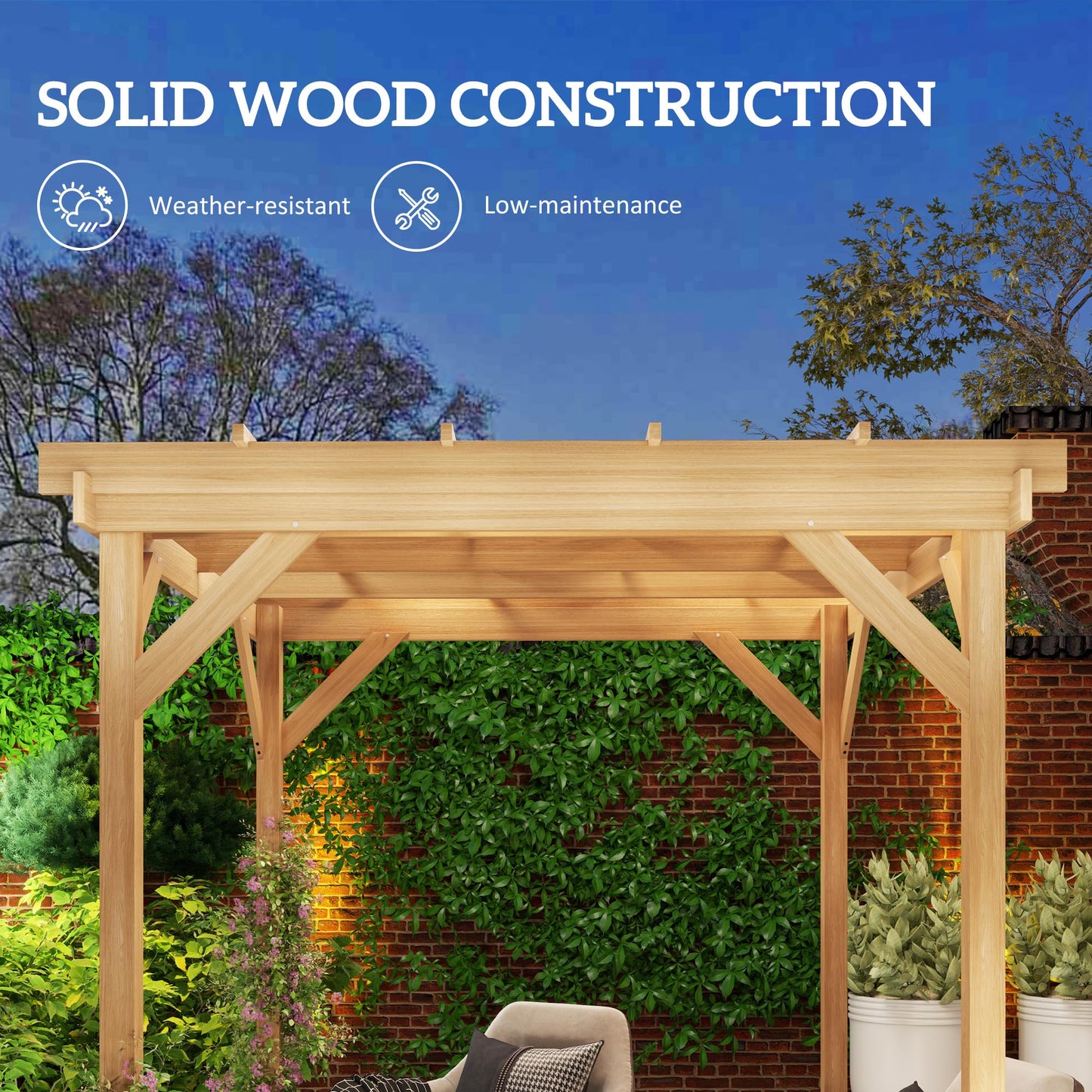 Outsunny 6.6' x 6.6' Outdoor Pergola with Stable Structure and Concrete Anchors, Wood Gazebo Grape Trellis for Climbing Plant Support, Garden, Patio, Backyard, Deck, Dark Brown