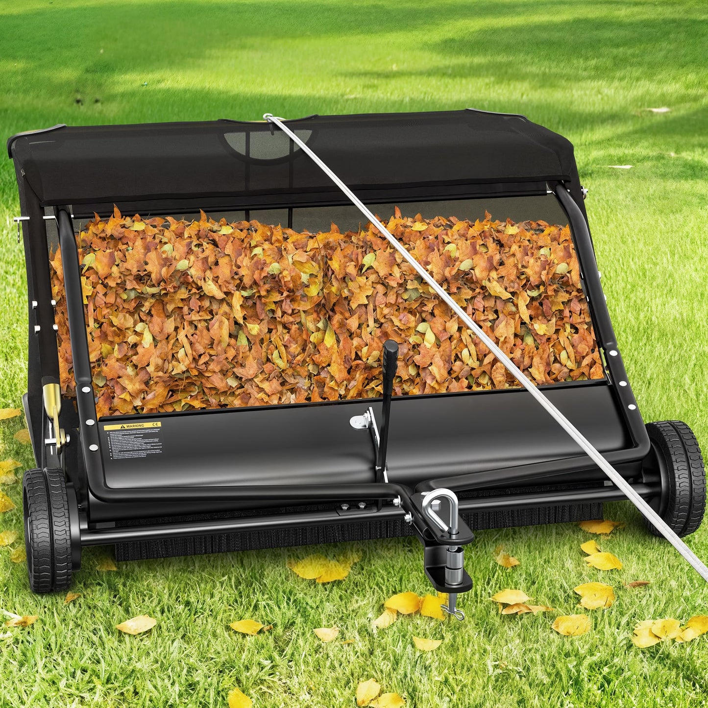 AUTOSAVER88 48" Tow Behind Lawn Sweeper, 25 cu. ft Capacity Pull Behind Lawn Sweeper, Leaf & Grass Collector with Adjustable Sweeping Height and Dumping Rope Design for Yard Lawn