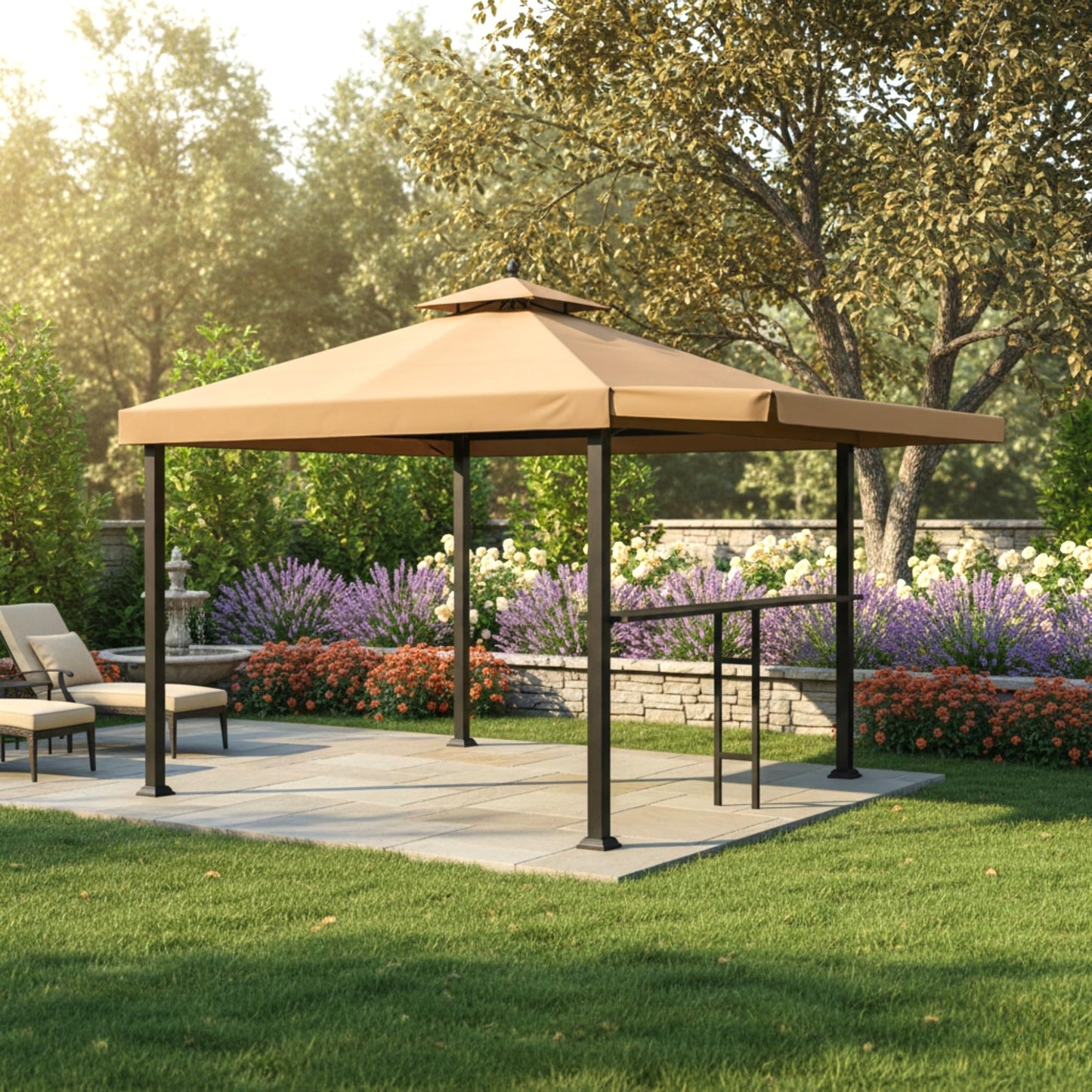 Garden Winds Reinforced Replacement Canopy Top Cover Compatible with The CON-1010-21 Menards Backyard Creation Conley 10' x 10' Gazebo with Awning - Classic Sand, Riplock 350