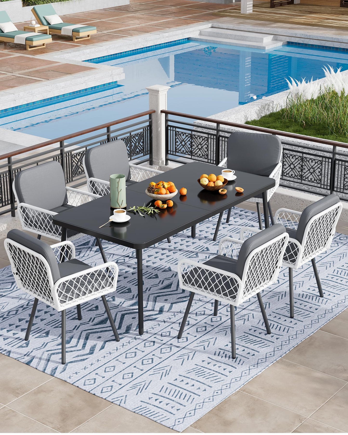 GarveeLife 7 Piece Patio Dining Set, Outdoor All-Weather Wicker Furniture with Table, Patio Conversation Sets with Cushions for Balcony, Garden, Sunroom, Porch