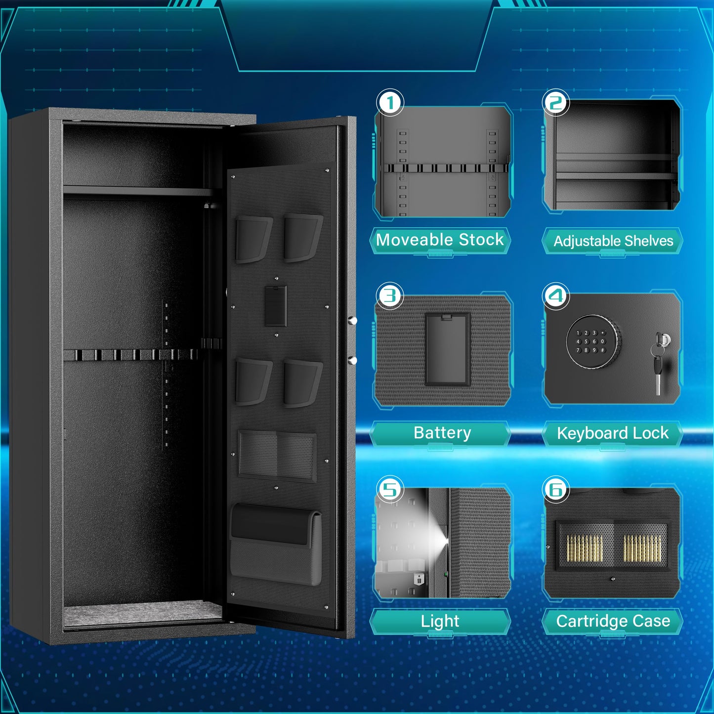 Superday 8-10 Rifle Gun Safe for Rifles and Pistols, Fully Assembled Gun Cabinets with Keyboard Lock, Quick Access Gun Safes for Rifles and Shotguns with Adjustable Rack