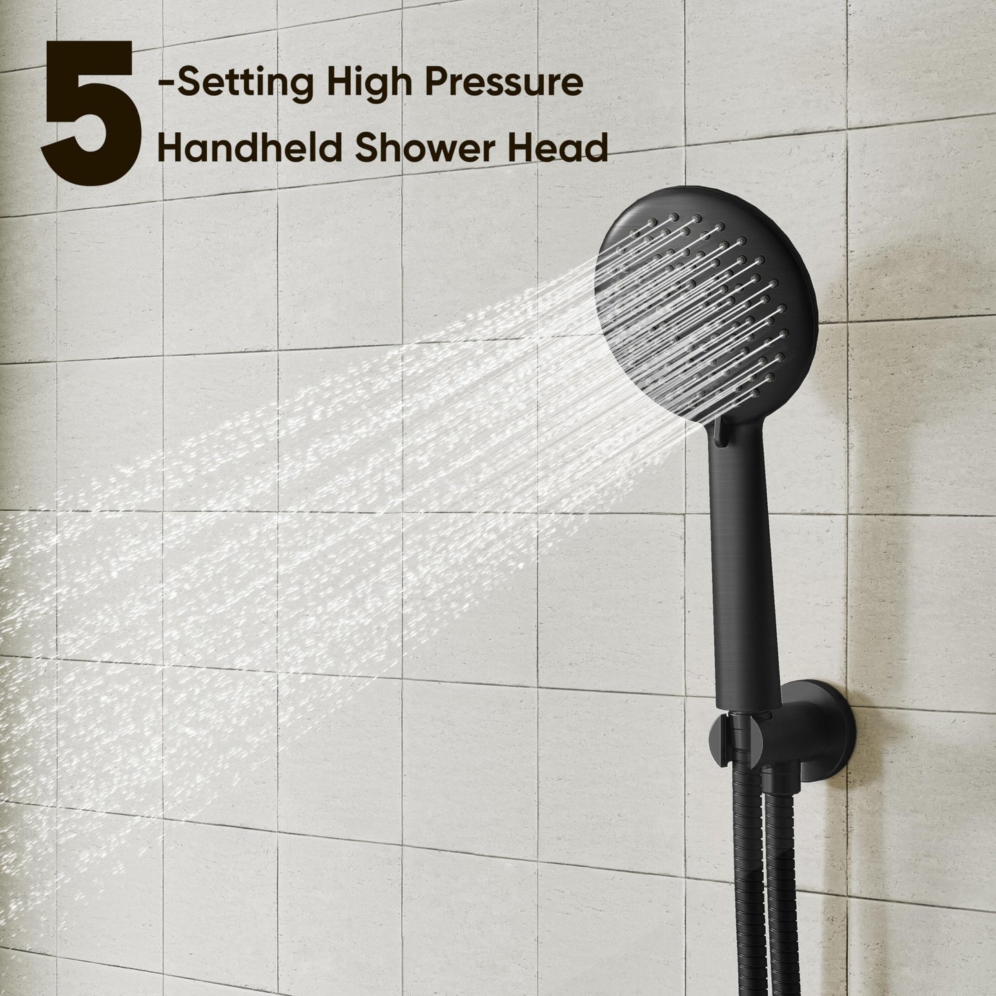 Gabrylly Black Shower System, Pressure Balance Shower Faucet Set, 12" Stainless Steel Rain Shower head with 5-Mode Handheld Shower Spray Combo,High Pressure Rainfall Shower Head Set, Matte Black