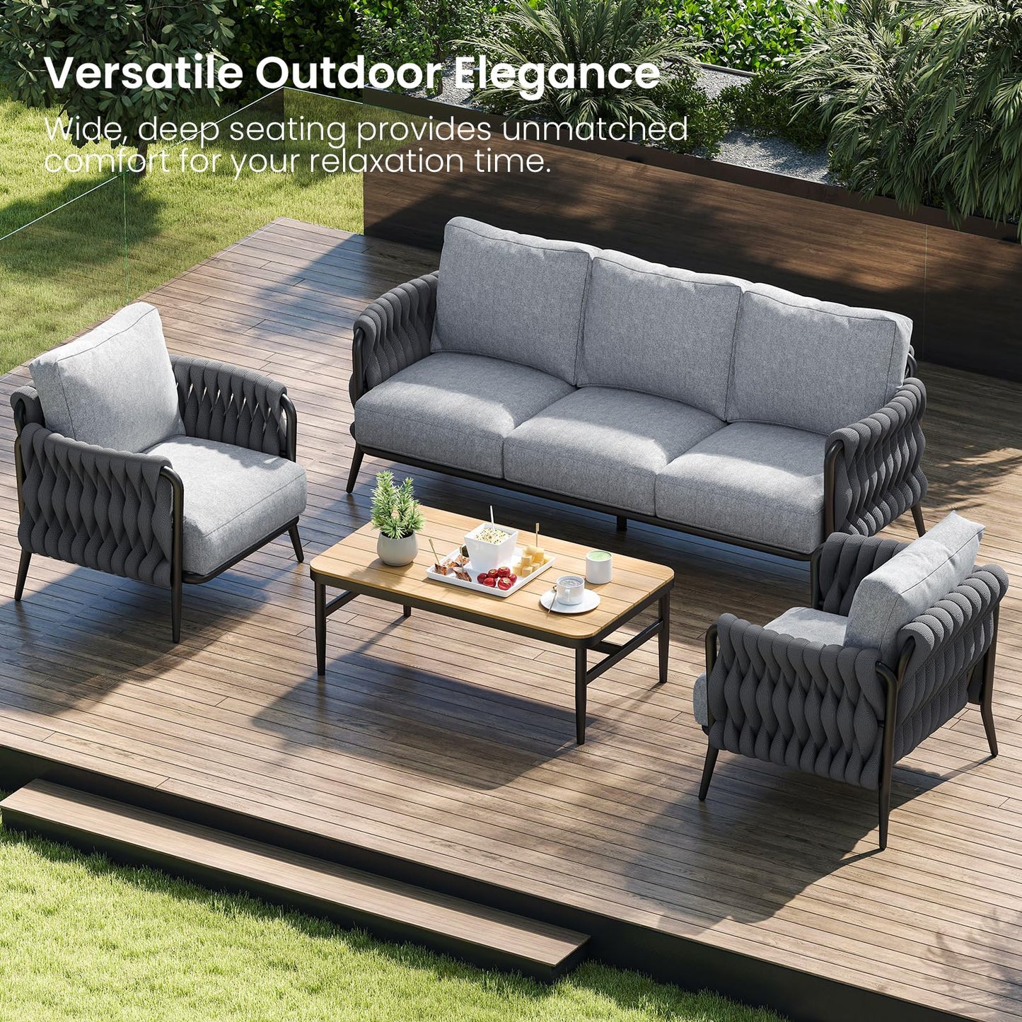 Jocoevol Outdoor Patio Furniture Set, Outdoor 5-Seat Sofa with Coffee Table, Waterproof Thick Cushion Patio Conversation Set, All Weather Outdoor Couch Set for Deck, Lawn, Balcony, Porch