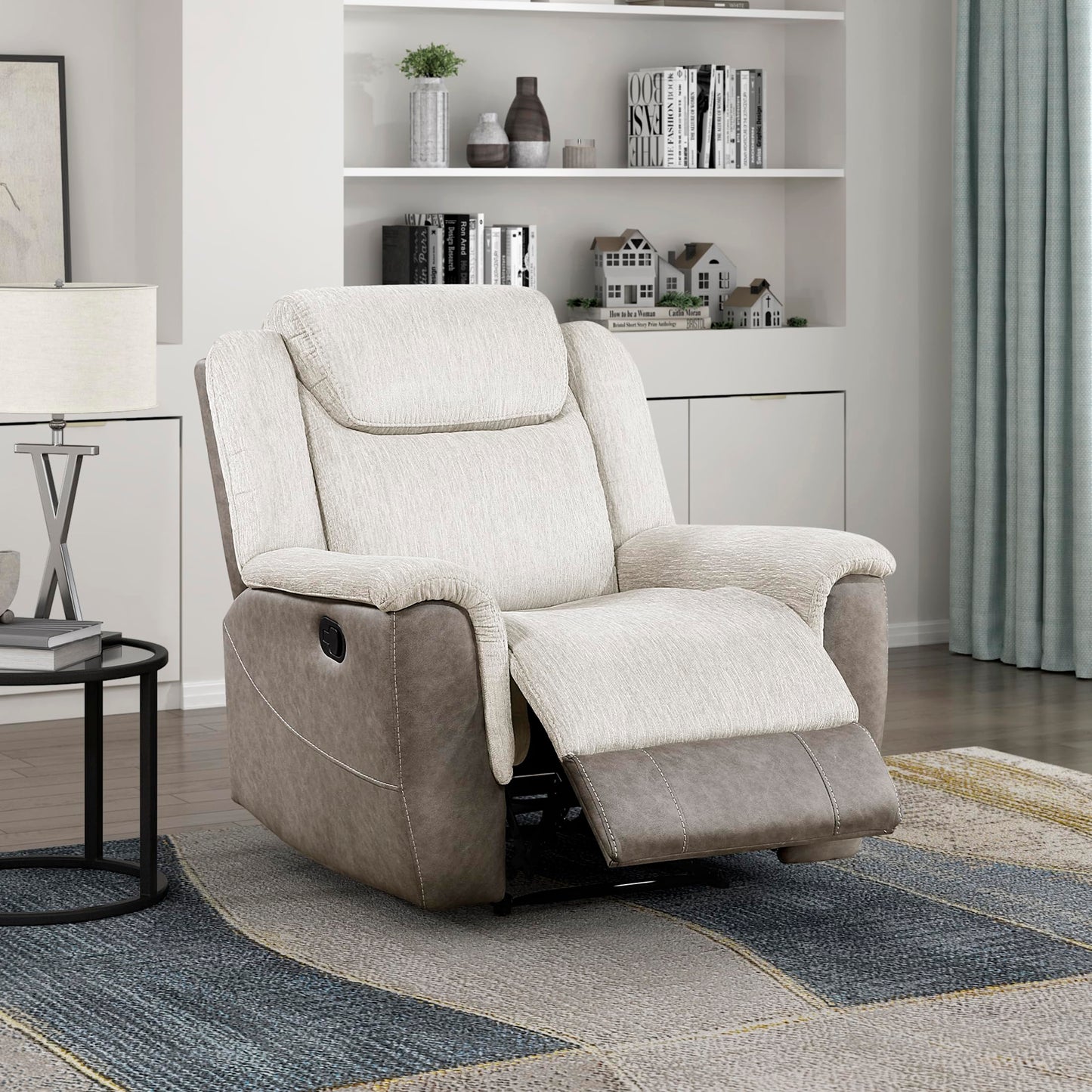 Lexicon Manual Recliner Chair for Living Room, Chenille Upholstery Reclining Chair, Home Theater Seating, Wall Hugger, Padded Headrest, Required Assembly, Two-Tone Beige