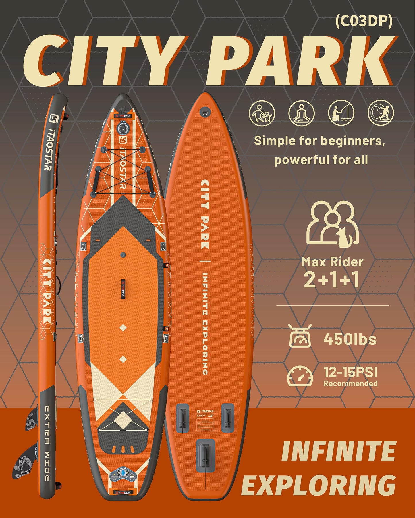 iTAOSTAR C03DP 35" Super Wide Paddle Board, More Fun Inflatable Paddle Board with 5 Fins，12 Foot Stand Up Paddle Board with Premium SUP Accessories for Familly of All Skill Levels