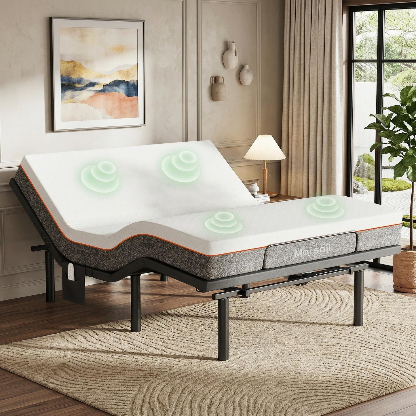 Marsail MS01-1 Queen Adjustable Bed Frame with Massage + 6-inch Gel Memory Foam Mattress, Adjustable Bed Base with Under-Bed Nightlight, Wireless Control Massage Adjustable Bed, Queen