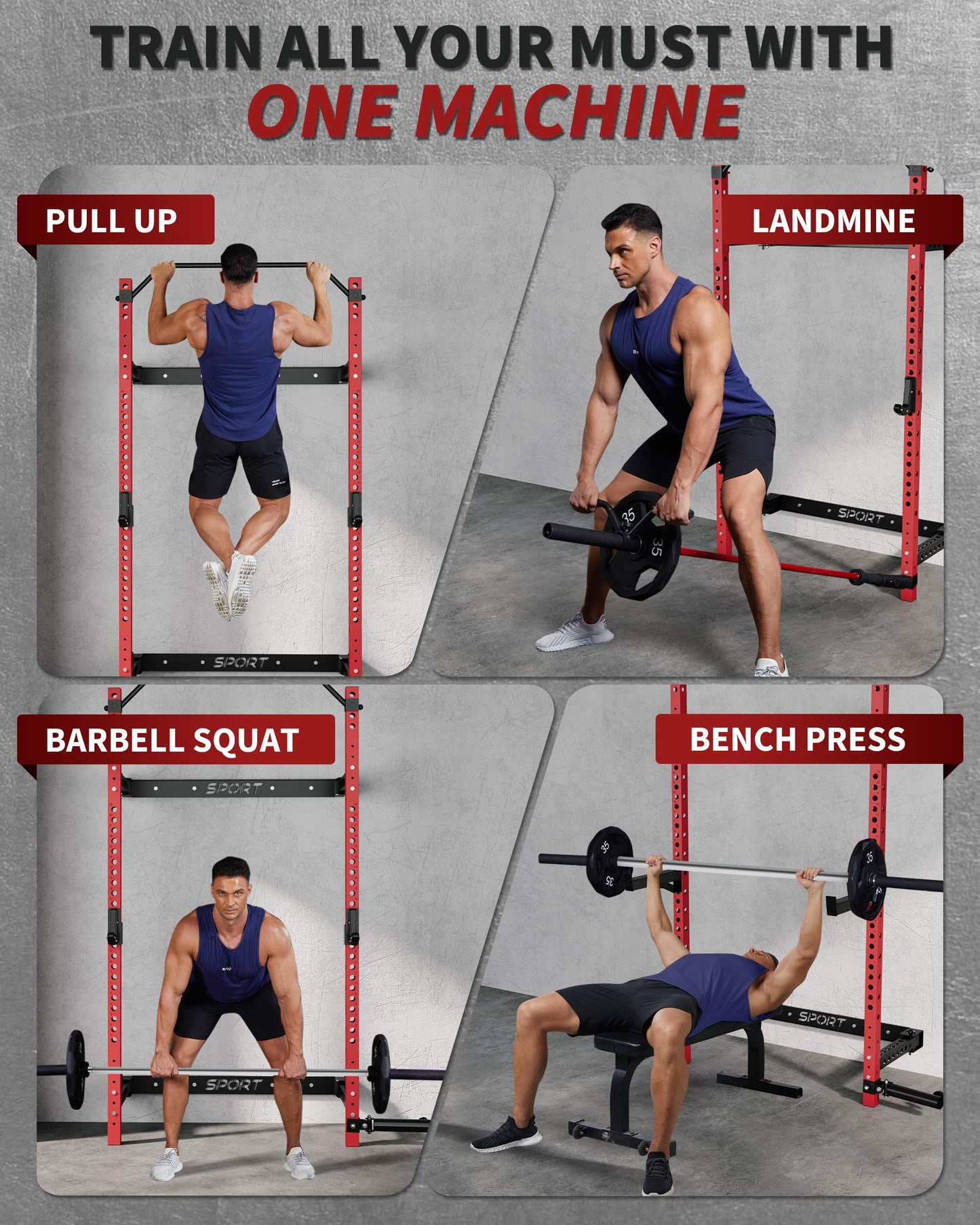 PeacefulHues Folding Wall Mounted Squat Rack, 1000 Pounds Capacity Power Rack with Pull Up Bar, J Hooks and Other Attachments, Space Saving Multi-Functional Power Cage for Home Gym