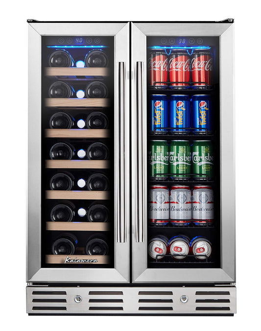 24 Inch Wine and Beverage Fridge, Wine Refrigerator Dual Zone Hold 20 Bottles and 78 Cans,Built-In or Freestanding Digital Touch Control