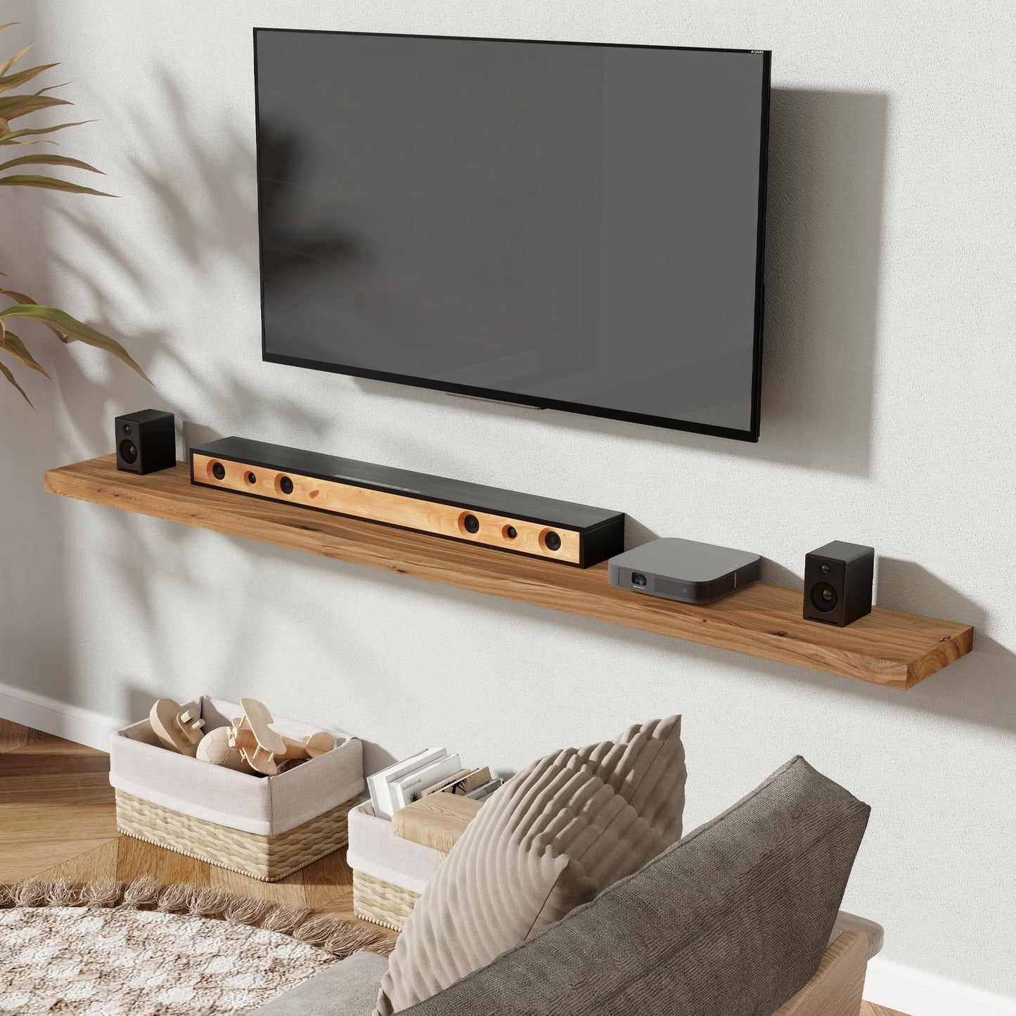 72 Inch Floating Shelves for Wall 1 Pack Shelves for Bedroom, Bathroom, Kitchen, Wall Mounted Rustic Solid Elm Wood Floating Shelf with Invisible Bracket for Books, Decor, Storage, Natural