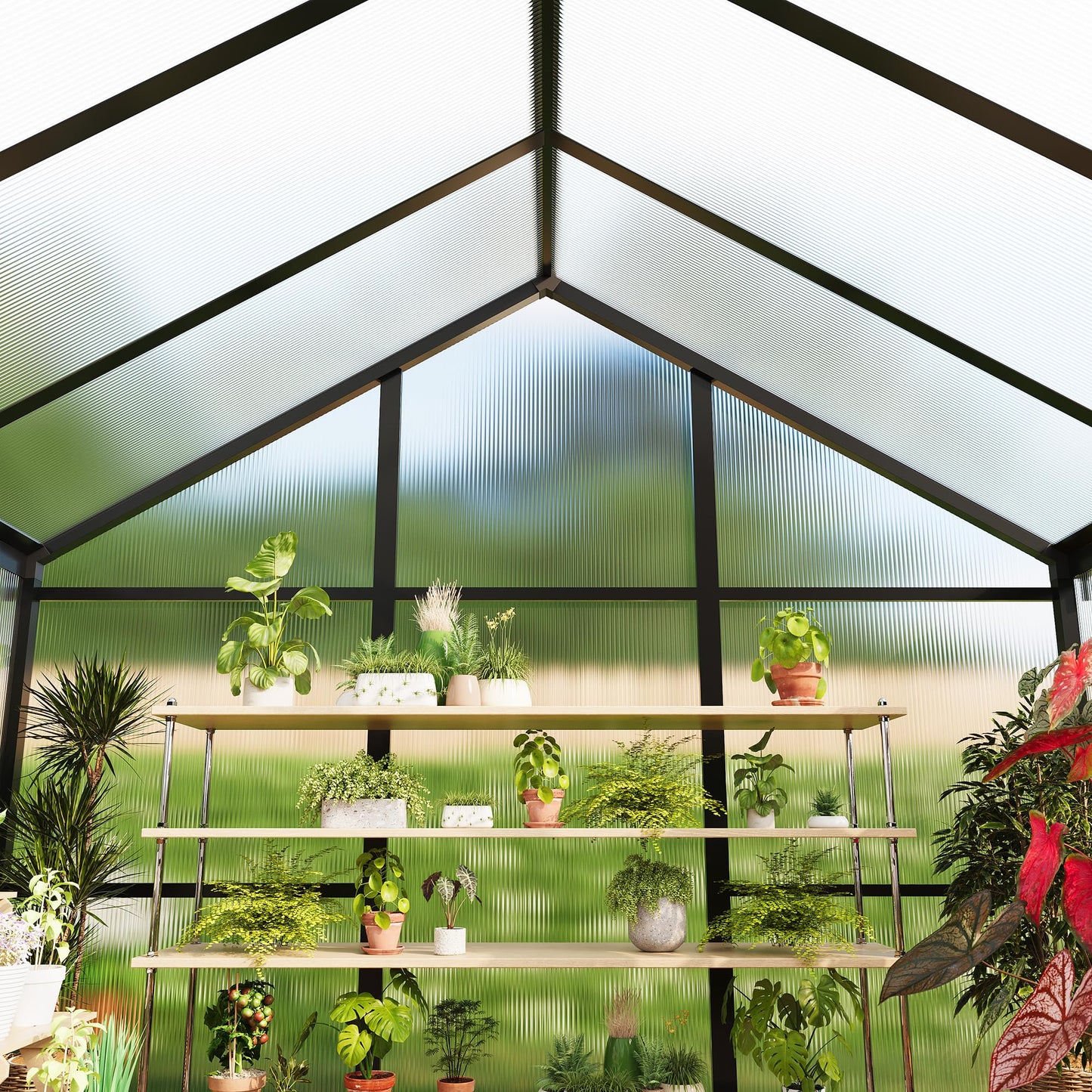 6x8 ft Walk-in Greenhouse, Polycarbonate Panels with Reinforced Aluminum Frame, Large Garden Green House for Planting and Seed Starting, Quick-Assembly Structure with Adjustable Roof Vent