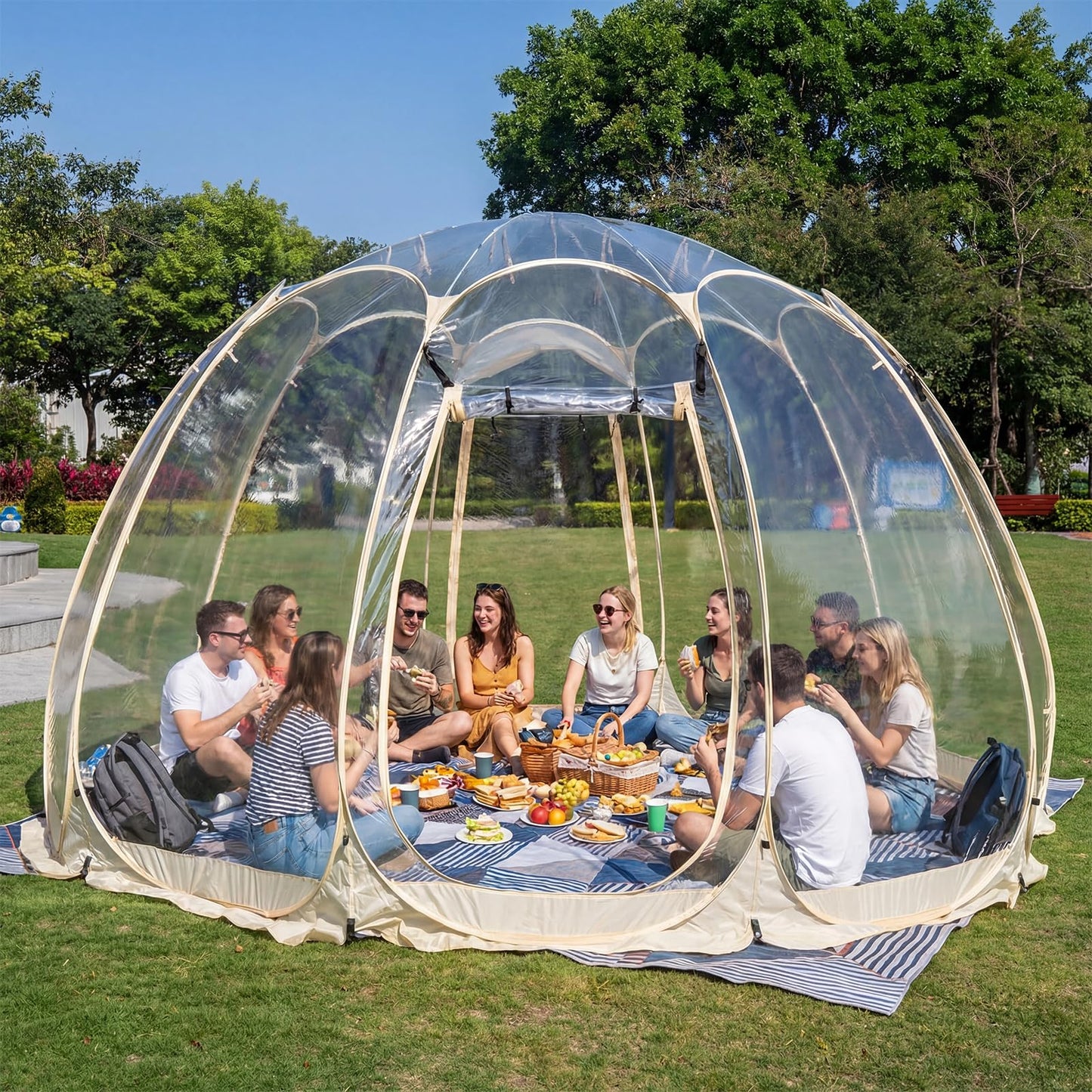Pop Up Bubble Tent,15 x 15 ft Outdoor Greenhouse Clear Camping Shelters,8-12 Persons Igloo Tent,PVC 540°Degree Fully Transparent,Weatherproof and Cold Protection Portable,for Patio and Backyard