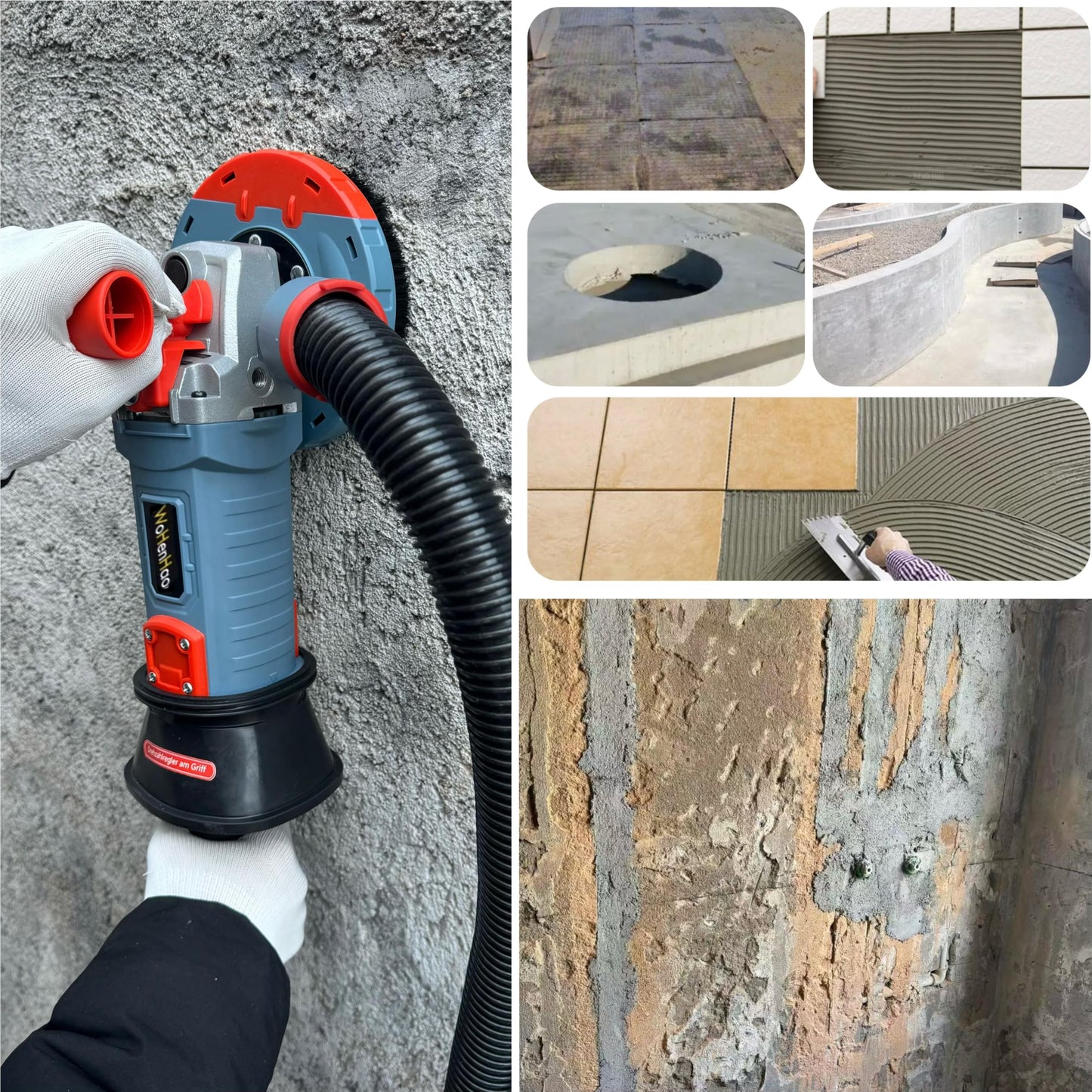 Wohenhao 5 Inch Concrete Planer 1500W with Dust Extraction Shroud and Diamond Cup Wheel, Floor Carpet Vinyl & Tile Adhesive Removal Machine (With x2 Grinding Wheel)