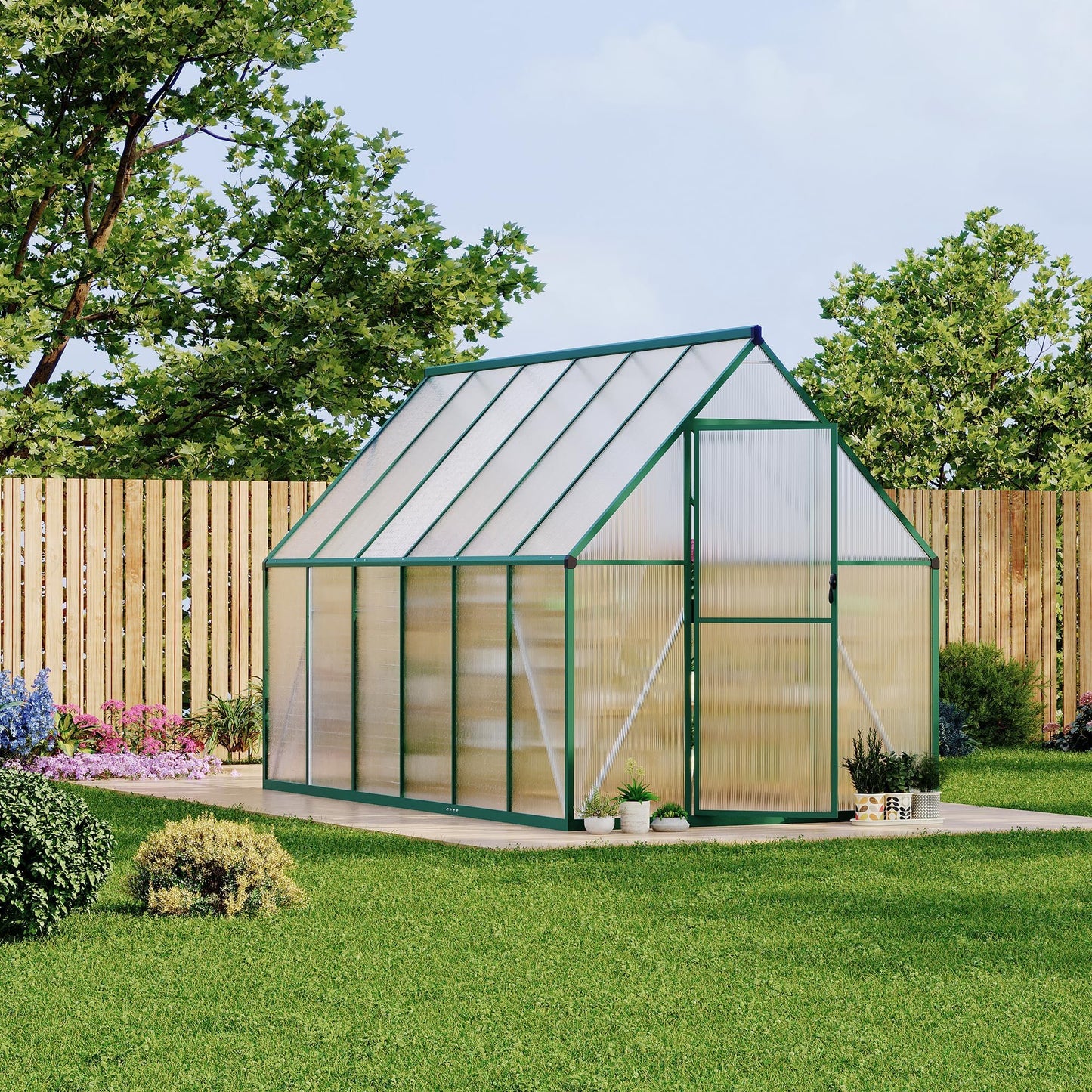 Heavy-Duty 6x11 FT Polycarbonate Greenhouse Kit for Outdoors, All-Weather Walk-in Plant Shelter with Swing Doors, Roof Vent, UV Panels, Fast Setup, Secure, Spacious Gardening