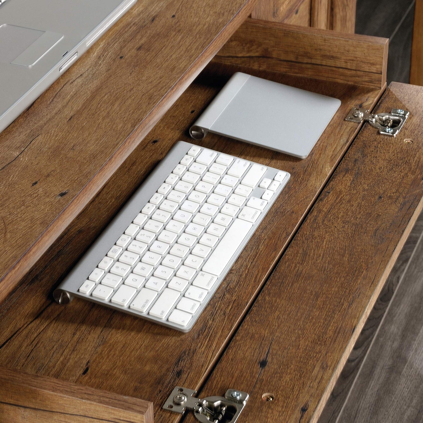 Sauder Palladia Computer Desk with Drawers, Home Office Desk with File Cabinet Storage Drawer, Cable Management, Keyboard Tray, in Vintage Oak finish