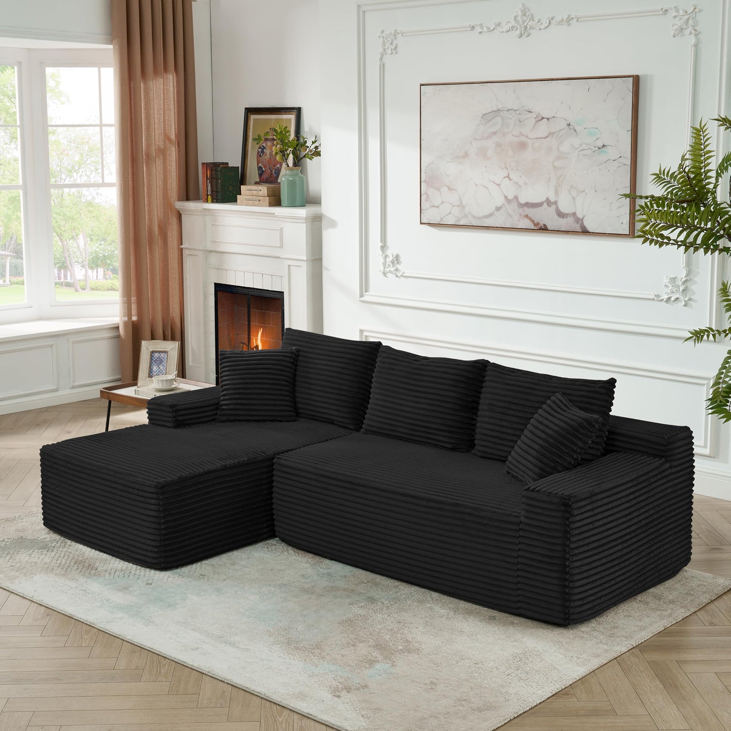 95" L-Shaped Cloud Sectional Couch, Left Facing Modular Compressed Boneless Sectional Sofa with Chaise Lounge, Plush Corduroy Boneless Corner Sofa for Living Room