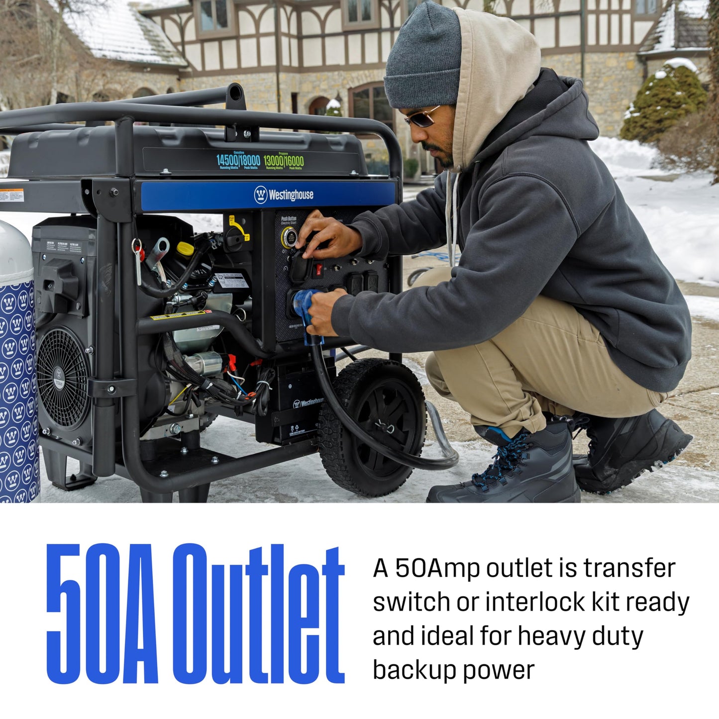 Westinghouse 18000 Peak Watt Dual Fuel Home Backup Portable Generator, Remote Electric Start, Transfer Switch Ready, Gas & Propane Powered, CO Sensor