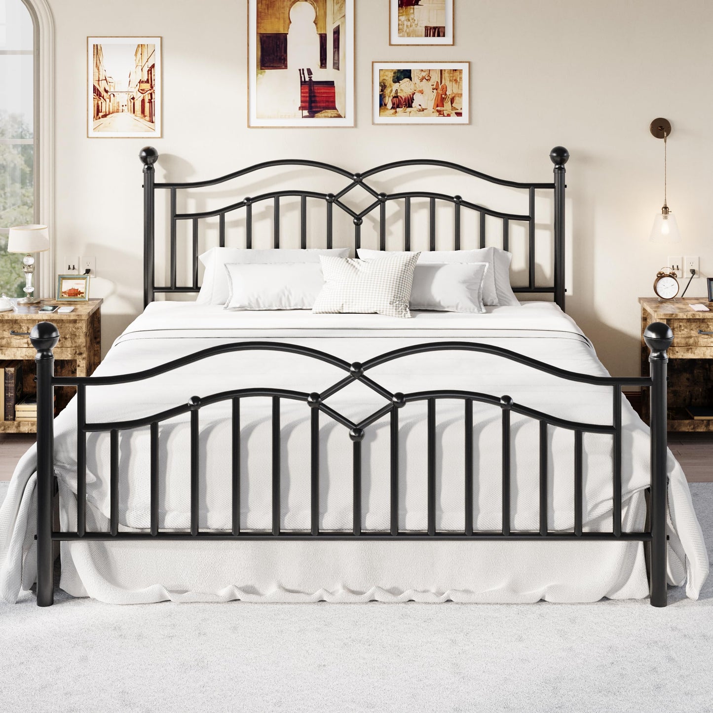 SHA CERLIN Vintage King Metal Bed Frame with Headboard and Footboard, Heavy Duty Platform Bed Frame, 12.4" Under-Bed Storage, Noise-Free, No Box Spring Needed, Easy Assembly, Black