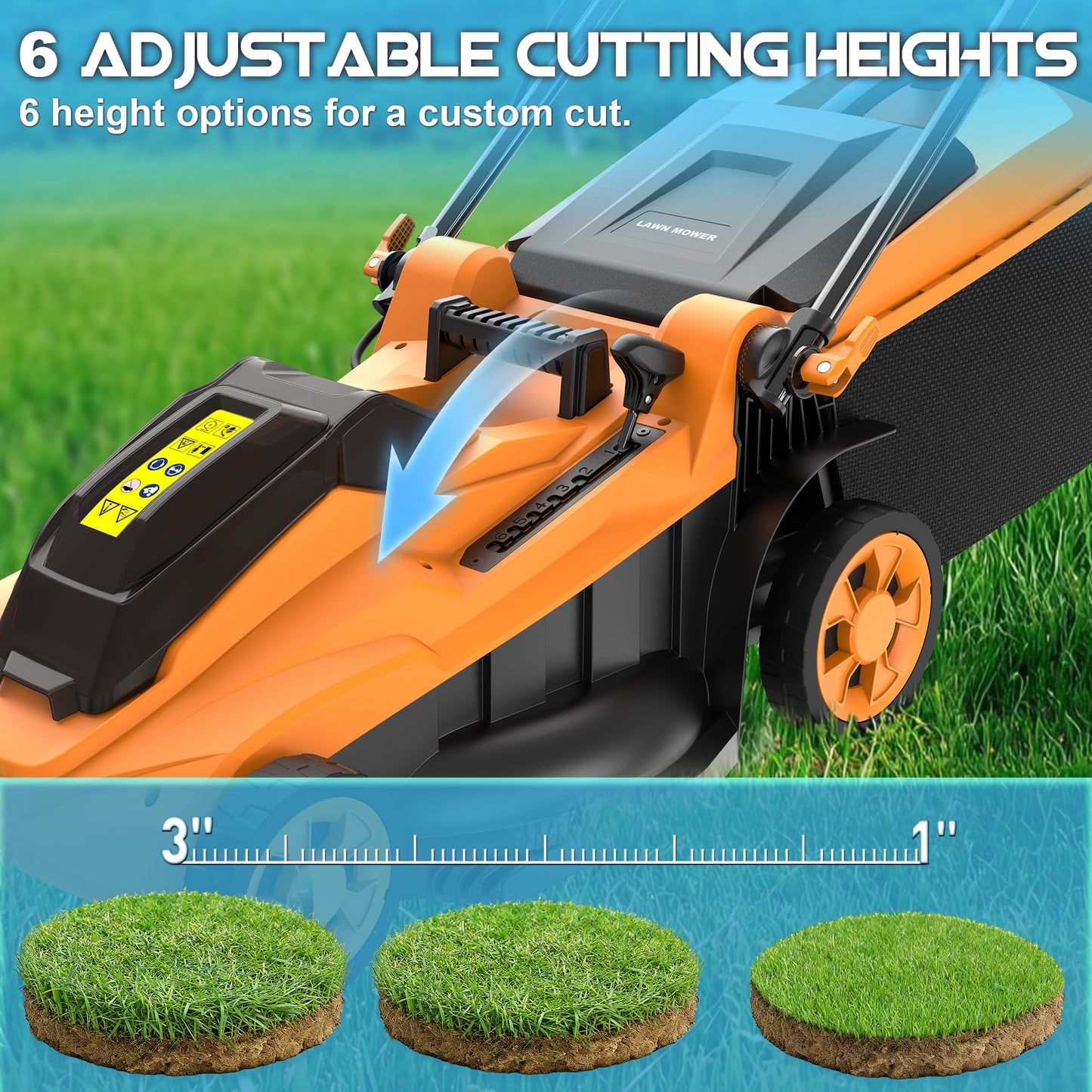 40V Cordless Lawn Mower (No Battery) Compatible with Dewalt 2 * 20VMax Battery, 18" Electric Lawn Mower with 6 Heights Adjustment, Brushless Electric Mower for Garden, Yard