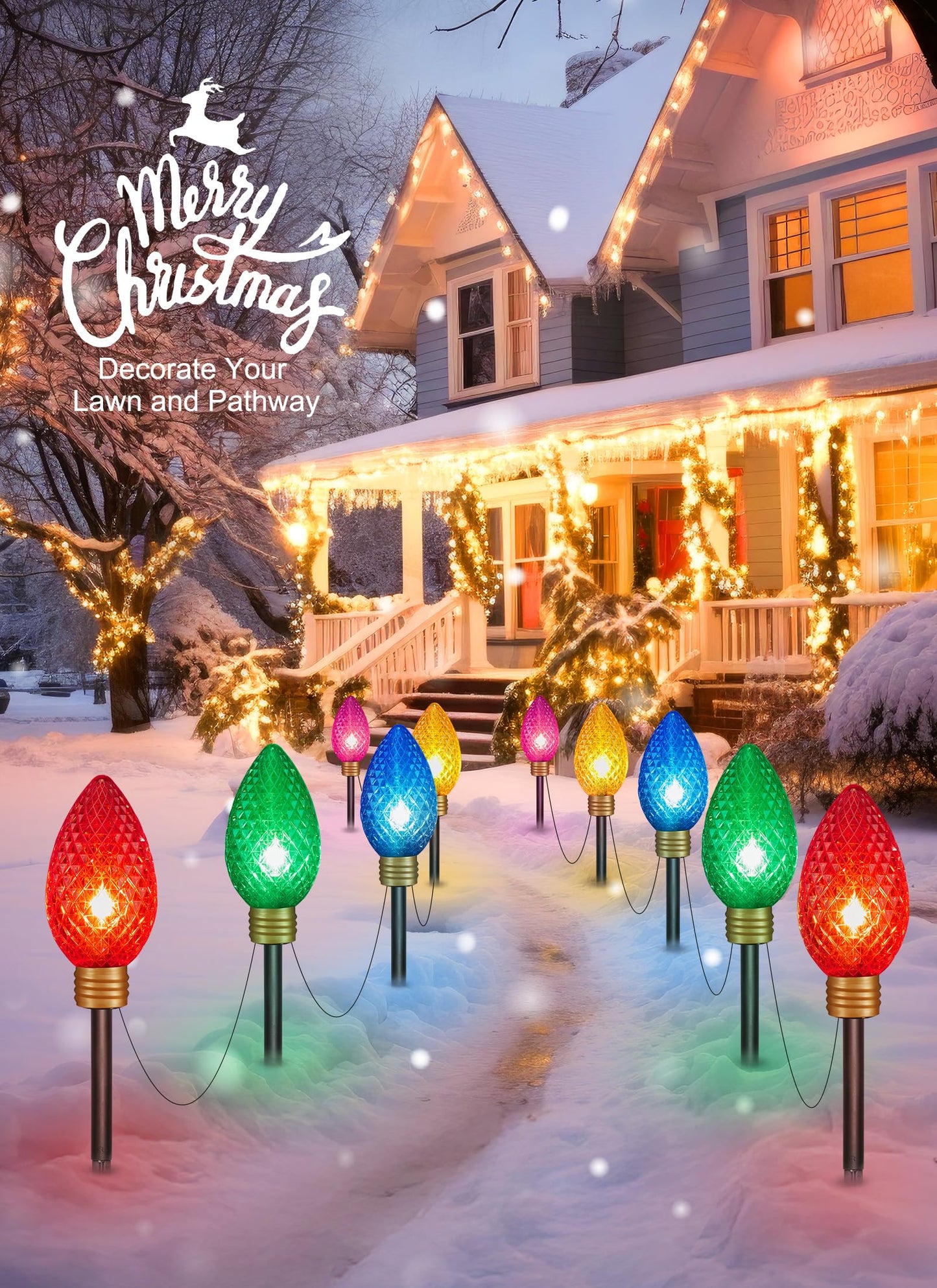 Minetom 2 Pack Jumbo C9 Christmas String Lights, 11 Feet, Waterproof, Strawberry Multicolor, Model GY-C-50.6-U-B1