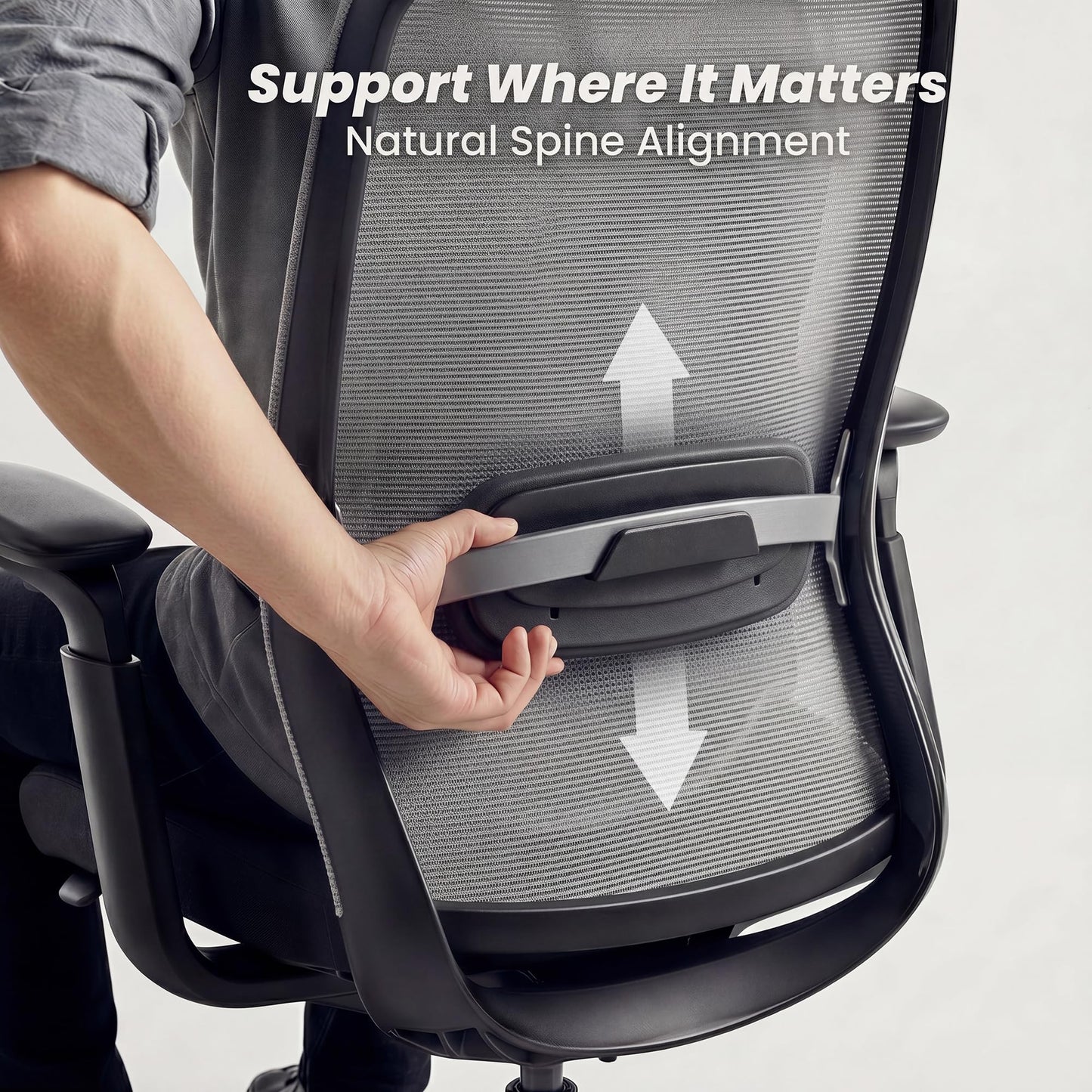 COLAMY Aether Executive Office Chair for Long Hours, One-Touch Easy Adjust Managerial Desk Chair with Levitating Seat Cushion & Pilot-Level Sync Armrests, 300 LBS Mid Back Mesh Computer Chair,Grey