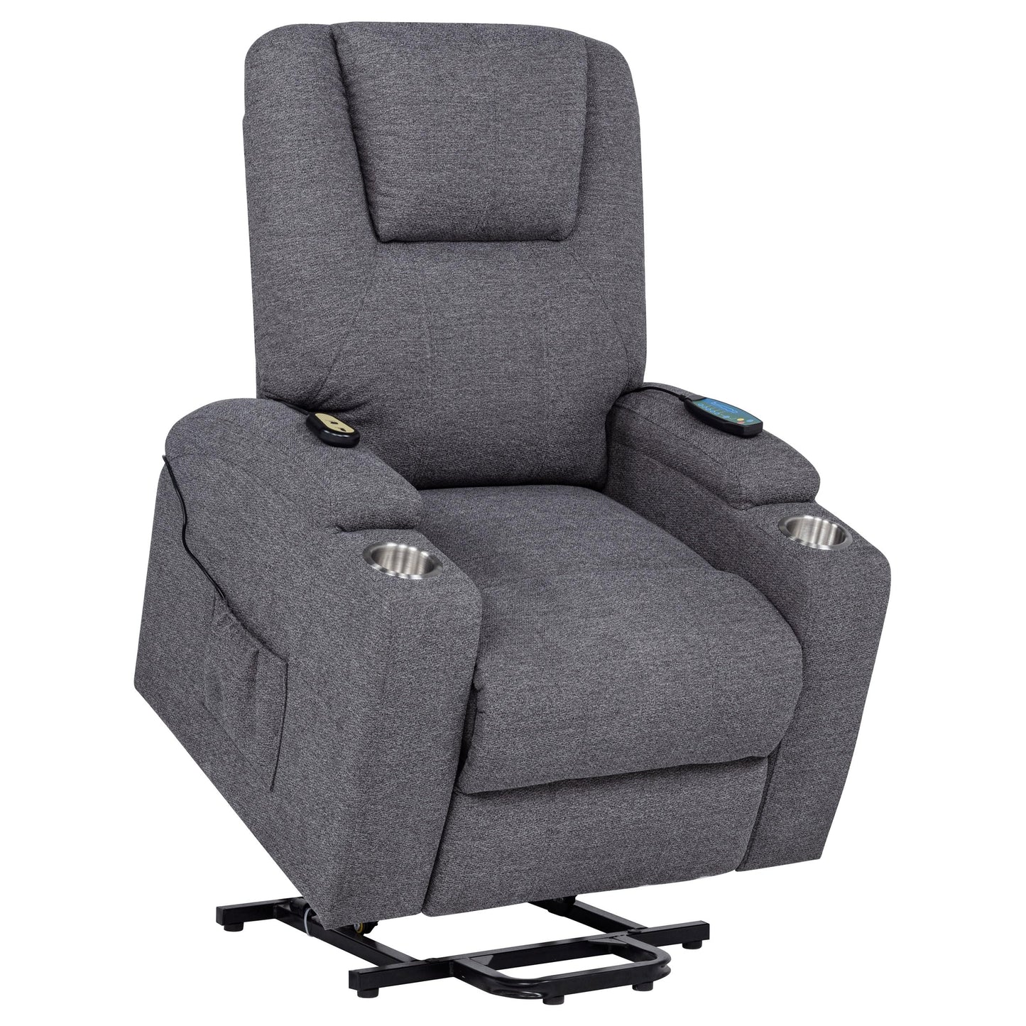 Coaster Home Furnishings - Louie - Power Lift Massage Recliner with Pocket Coil Seat, Pillow-Top Arms, Transitional Style, Dual Cup Holders and Side Storage Pockets - Living Room - Dark Grey - 610453P