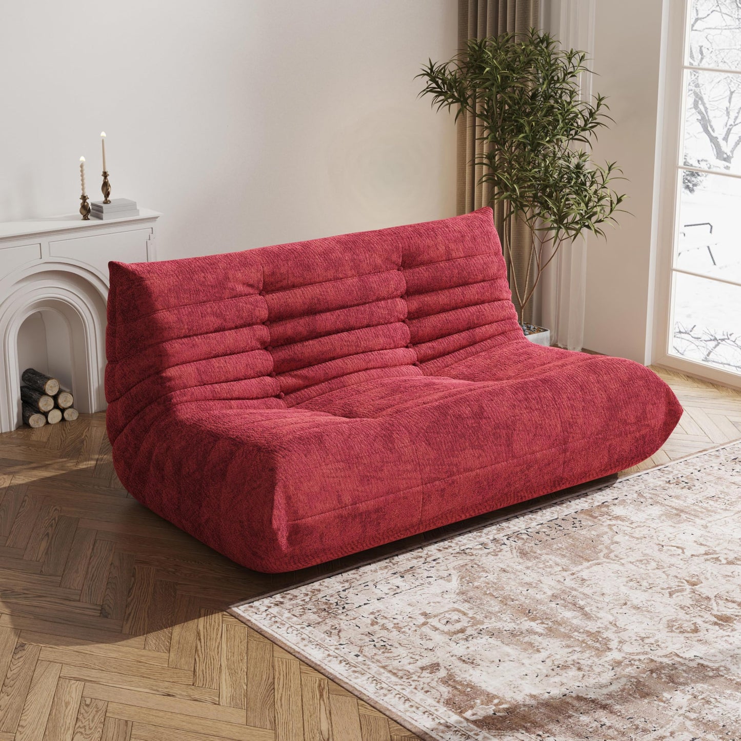 YVDNHP Bean Bag Chair, Loveseat Fireside Chair Bean Bag Sofa Large Bean Bag Chair for Adults, 2 Seater Bean Bag Chairs for Teens with High Density Comfortable Foam, Bean Bag for Living Room (Red)