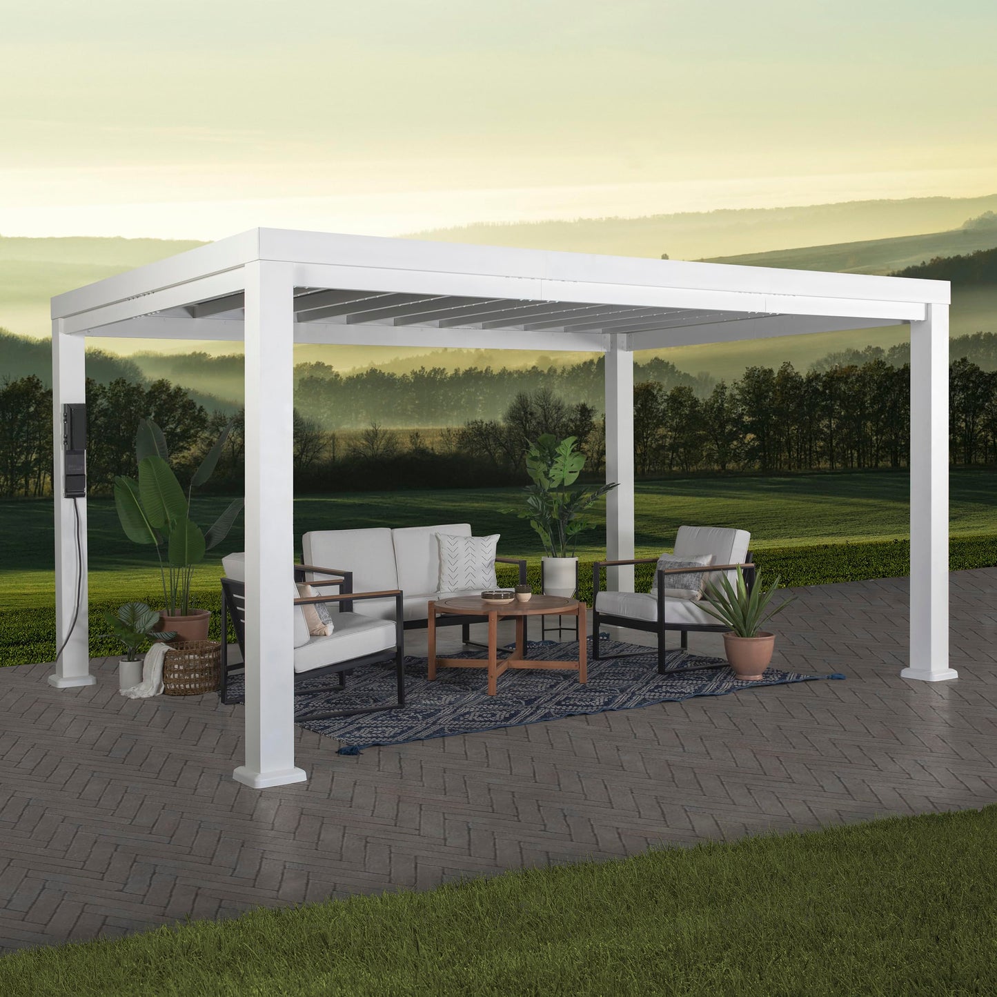 Backyard Discovery Windham 14' x 12' Modern Galvanized Steel Pergola Kit with Shade Sail Canopy, All-Season Durability, PowerPort, High-Wind Rating for Outdoor Patio, Garden, Deck, Entertaining