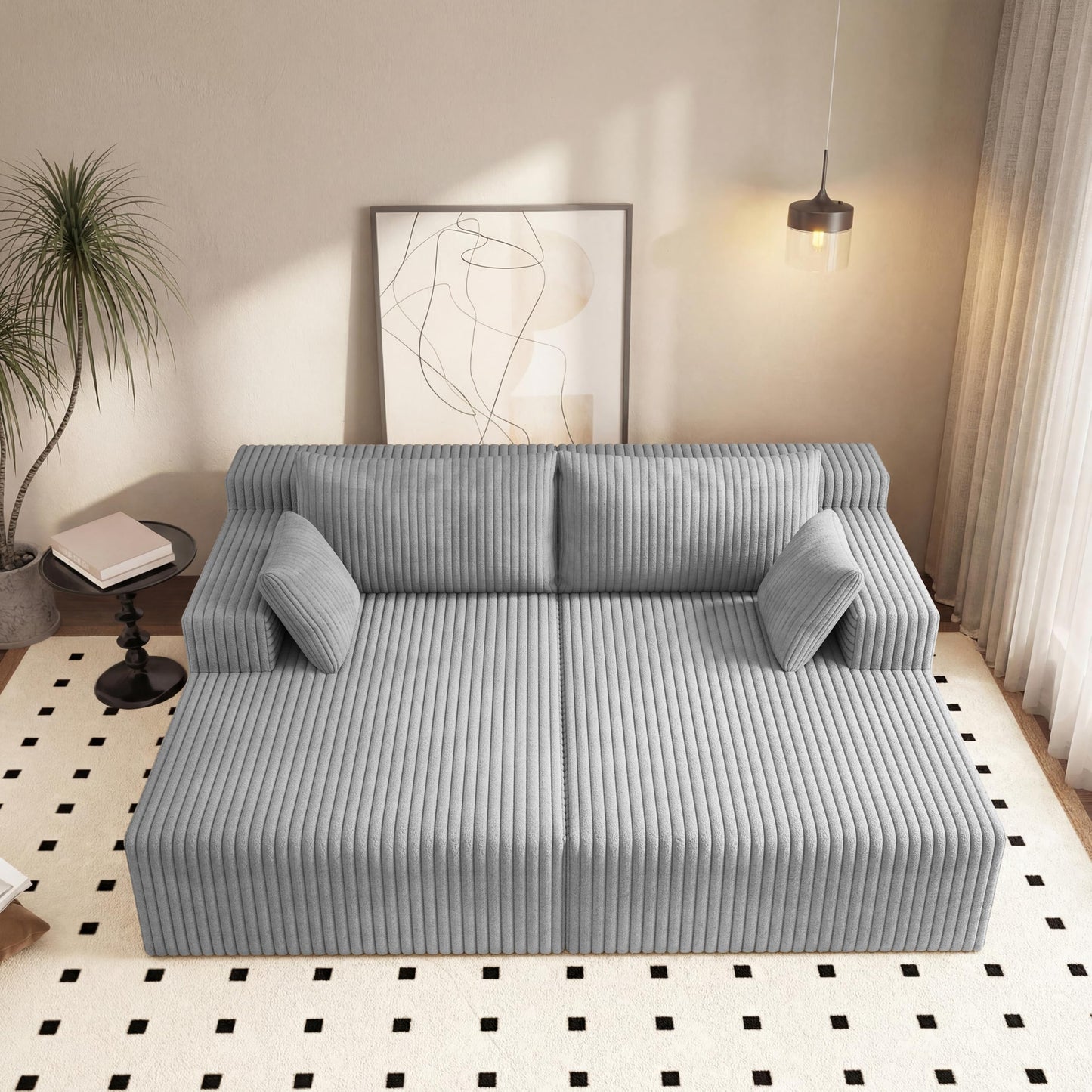 KEIKI 71" L Oversized Double Lounge Chaise Indoor, Corduroy Deep Seat Sectional Modular Couch Sleeper Loveseat Chair, Boneless Upholstered Reading Lazy Cloud Plush Sofa Bed for Living Room, Bedroom