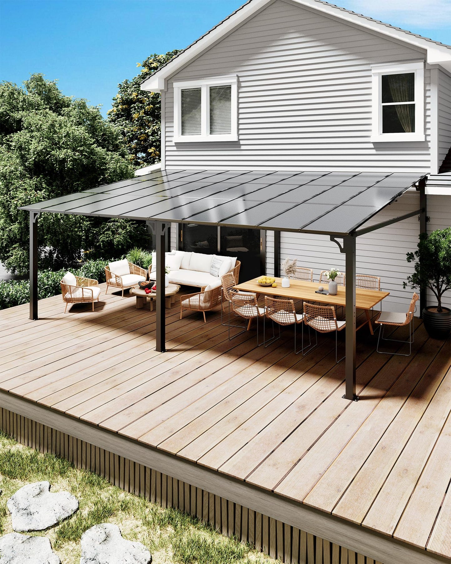 GarveeLife 12 ft x20 ft Upgraded Lean-to Wall-Mounted Gazebo | 6 mm Polycarbonate Roof & Reinforced Aluminum Frame | All-Weather Hardtop Pergola for Patio, Deck, Backyard