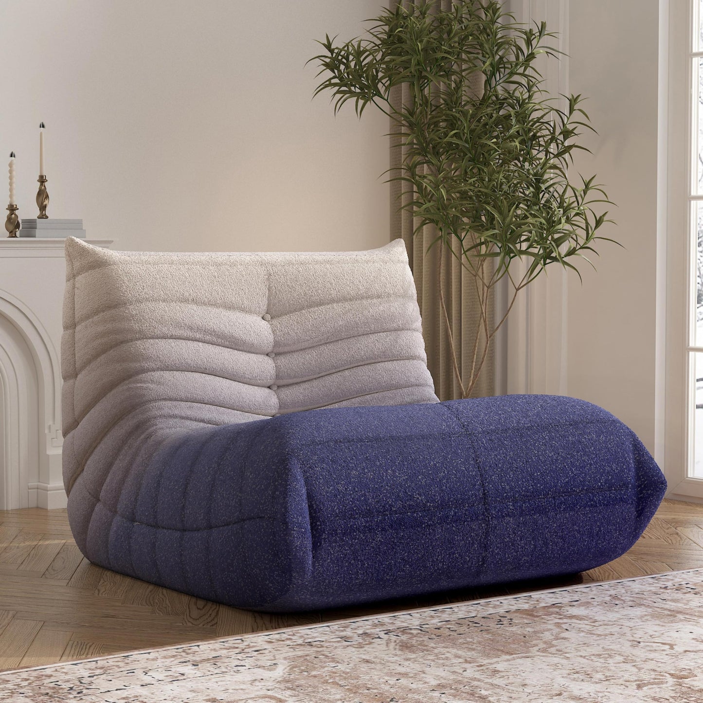 Bean Bag Chair, Fireside Chair Bean Bag Sofa Large Bean Bag Chair for Adults, Bean Bag Chairs for Teens with High Density Comfortable Foam, Memory Foam Bean Bag for Living Room, Bedroom (Blue&White)