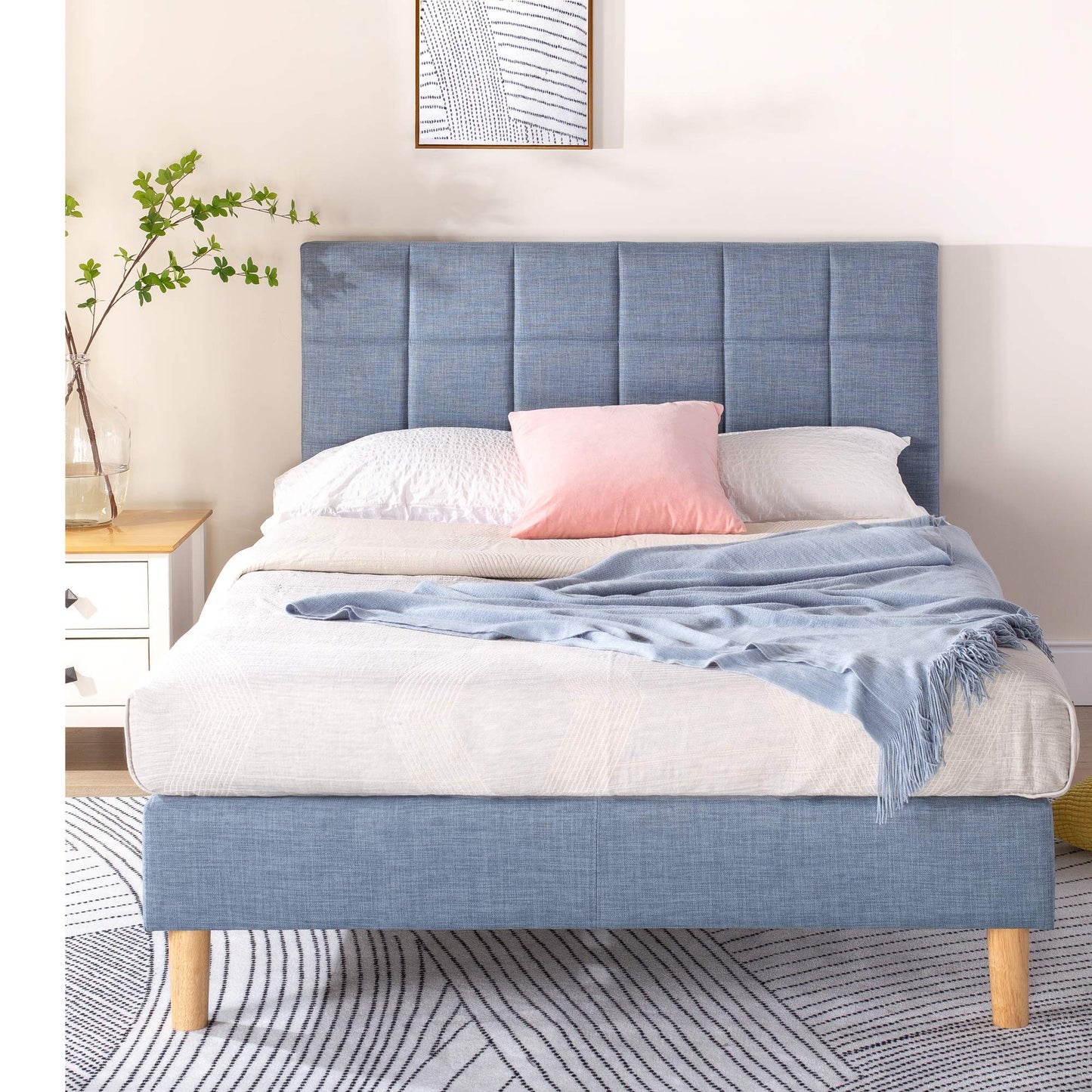 Zinus Lottie Upholstered Platform Bed Frame, Mattress Foundation, Wood Slat Support, No Box Spring Needed, Easy Assembly, Blue Slate, Full