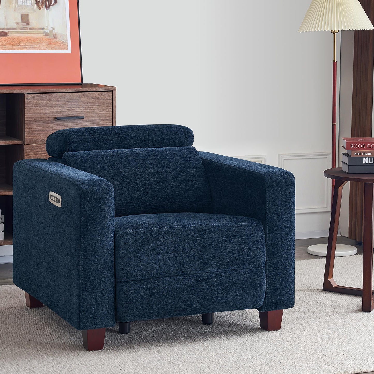 MCombo Zero Wall Recliner Chair, Wall Hugger Power Recliner Chair with Adjustable Headrest, High Wood Leg, USB & Type C Dual Charge Ports, for Living Room, Small Spaces, HL128 (Textile, Blue)