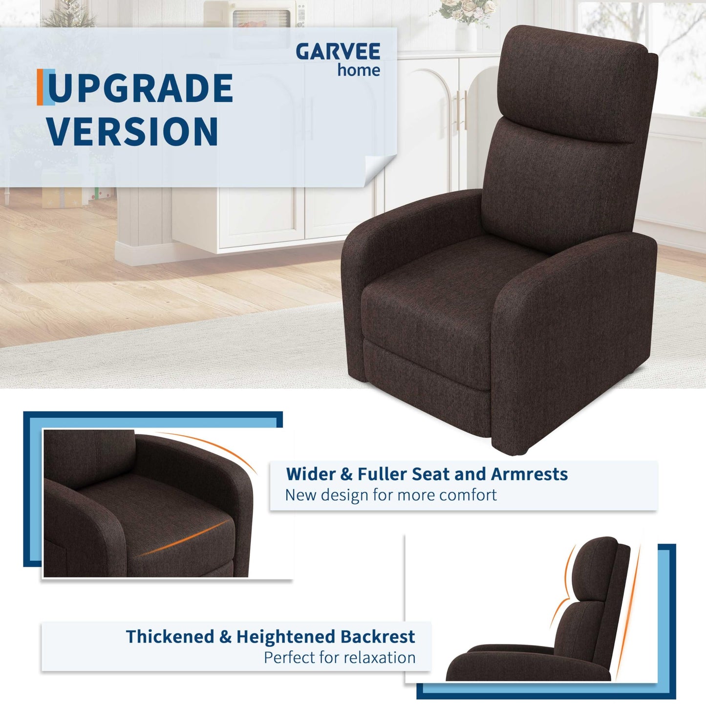 Garvee Recliner Chair for Adults Set of 2 PU Leather Lazy Recliner Ergonomic Adjustable Single Sofa Enhanced with Side Pocket, Tall Back, Wide Arms & Padded Seat, Home Theater Seating for Living Room