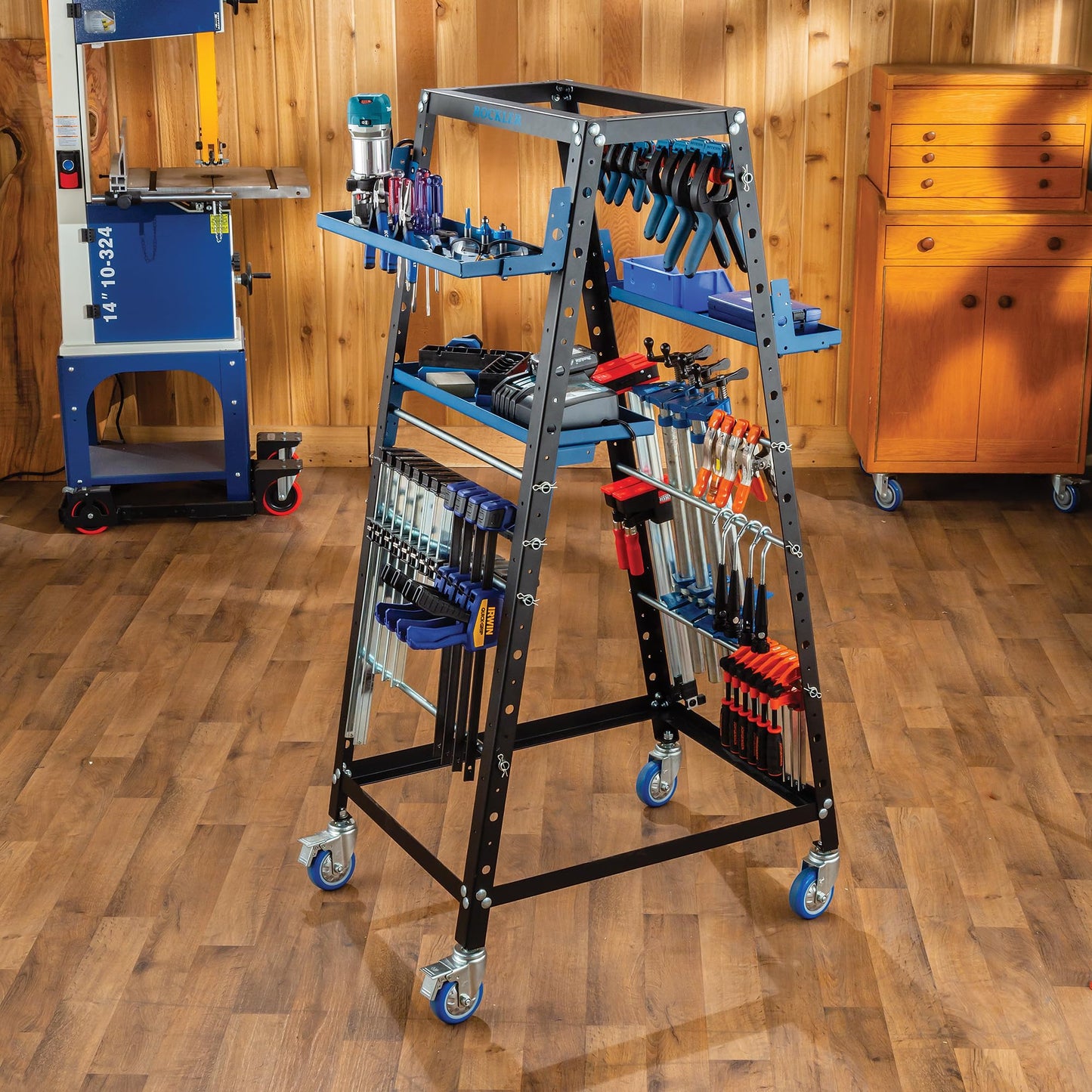 Pack Rack Plus Tool Storage Organizer on Wheels - Durable A-Frame Tool Caddy with Wheels - Versatile & Ready to Assemble Rolling Tool Cart - Mobile Rack w/Slotted Trays, Pegboard Panels, & More