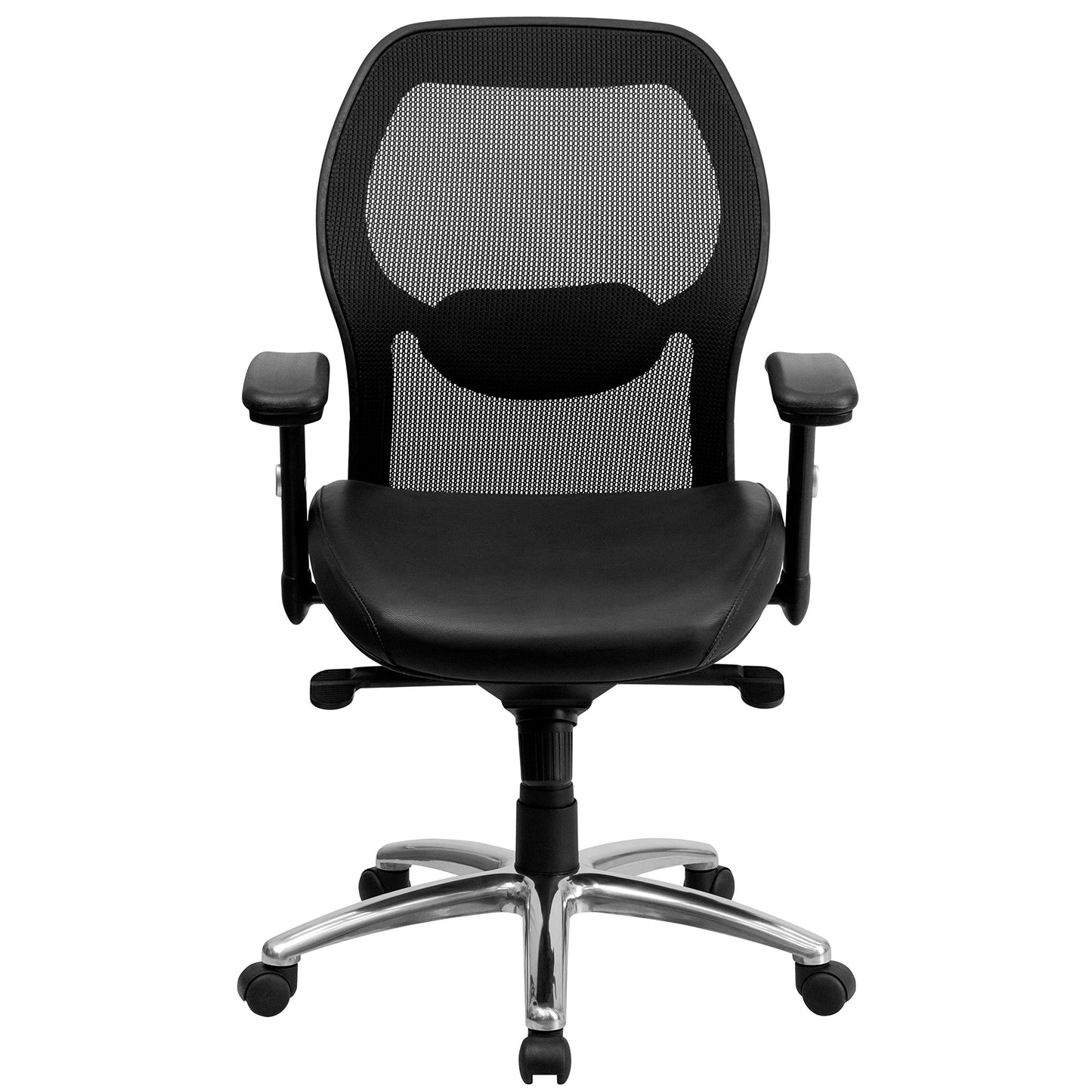 Flash Furniture Albert Mid-Back Black Super Mesh Executive Swivel Office Chair with LeatherSoft Seat, Knee Tilt Control and Adjustable Lumbar & Arms